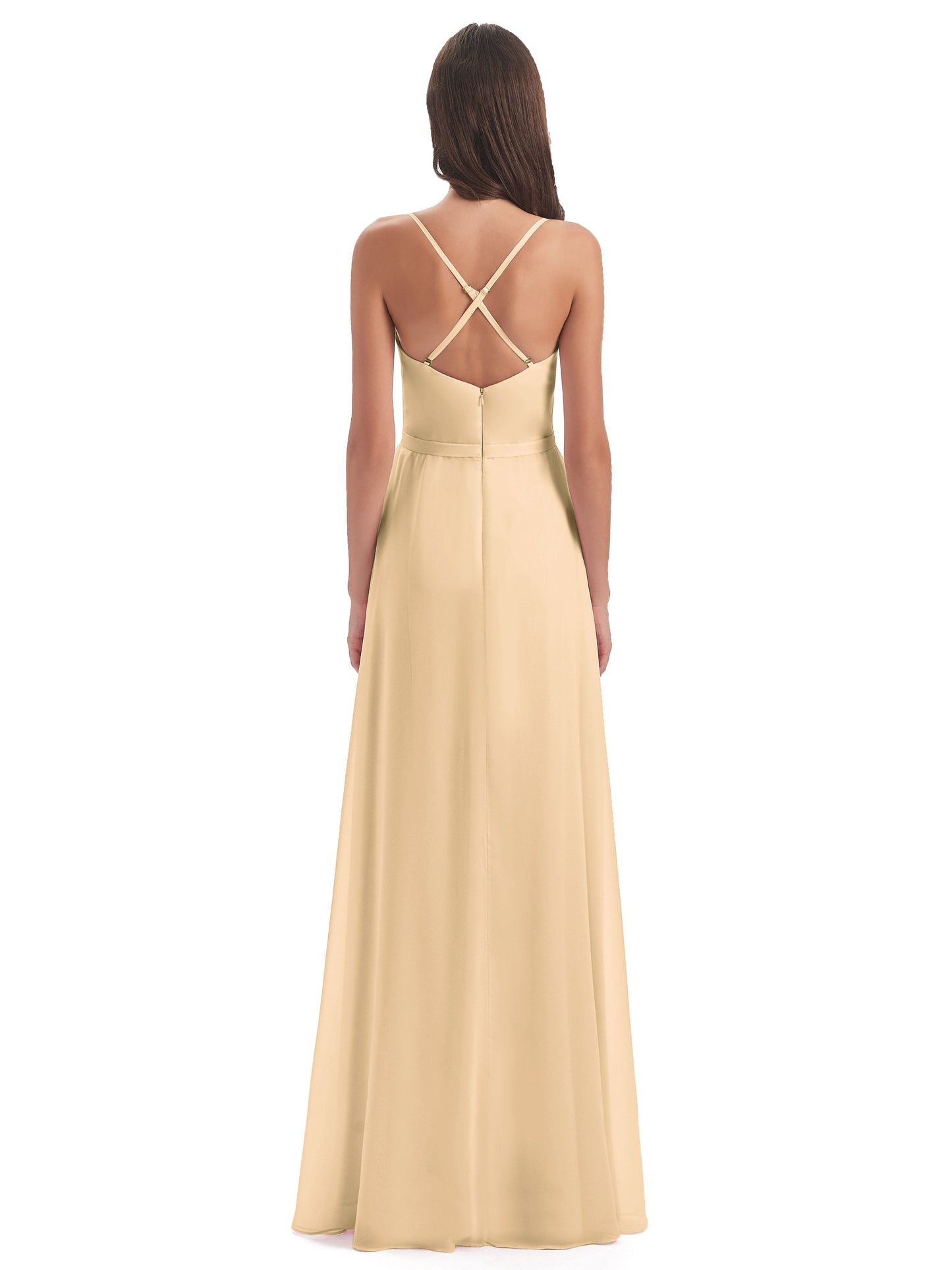 Delilah Sheath Spaghetti Straps Chiffon Long Bridesmaid Dresses