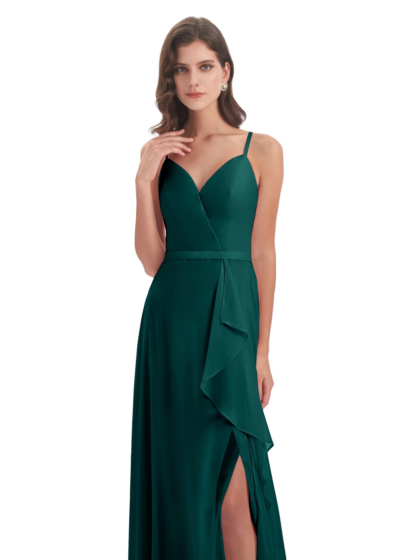 Delilah Sheath Spaghetti Straps Chiffon Long Bridesmaid Dresses