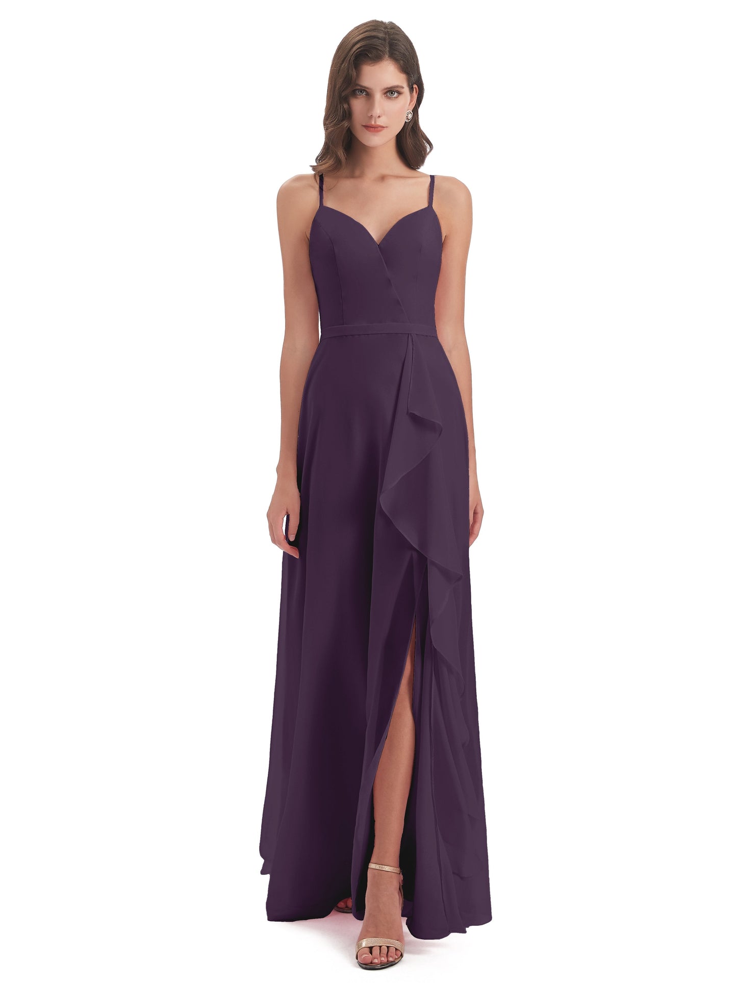 Delilah Sheath Spaghetti Straps Chiffon Long Bridesmaid Dresses