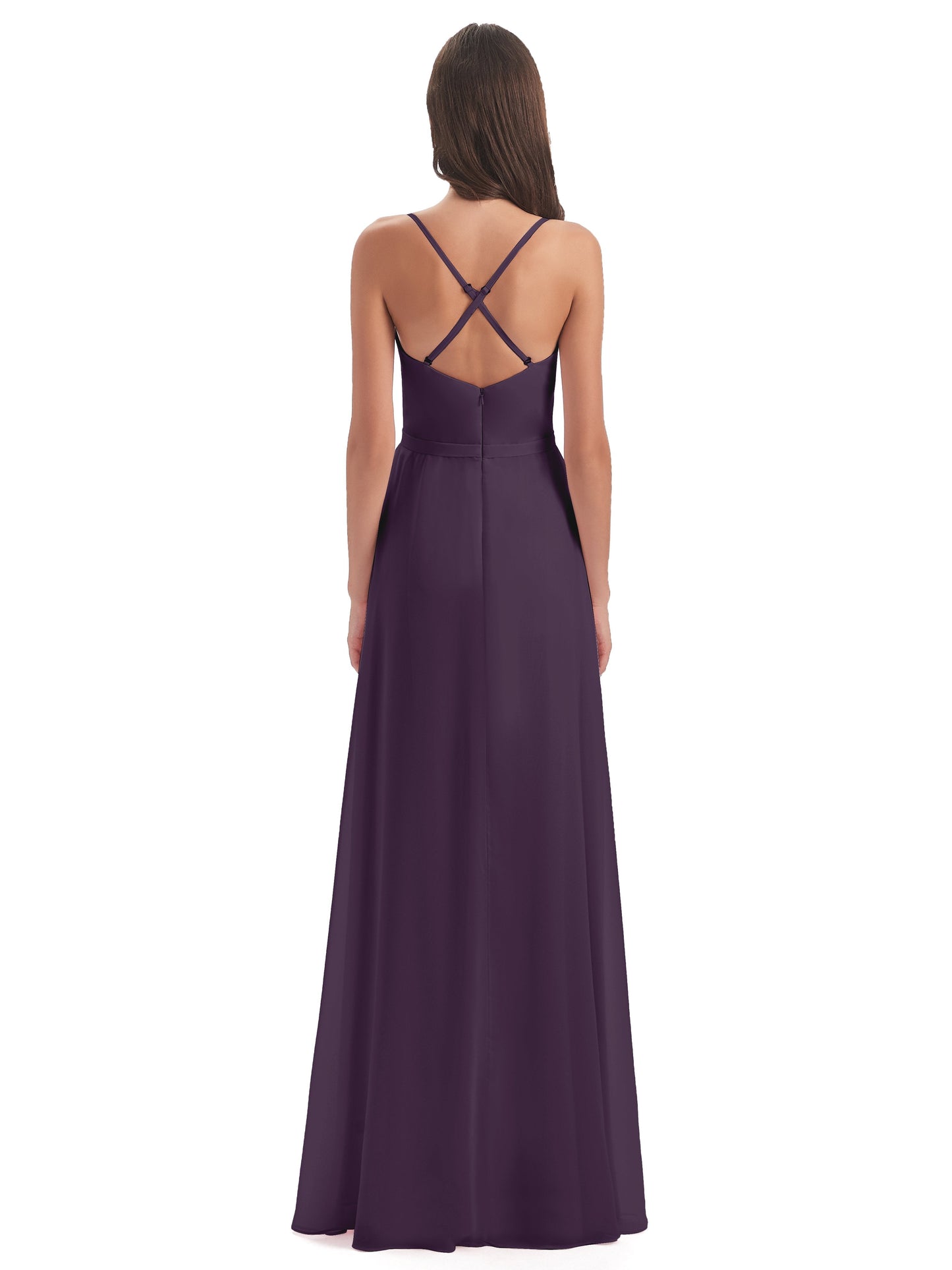 Delilah Sheath Spaghetti Straps Chiffon Long Bridesmaid Dresses