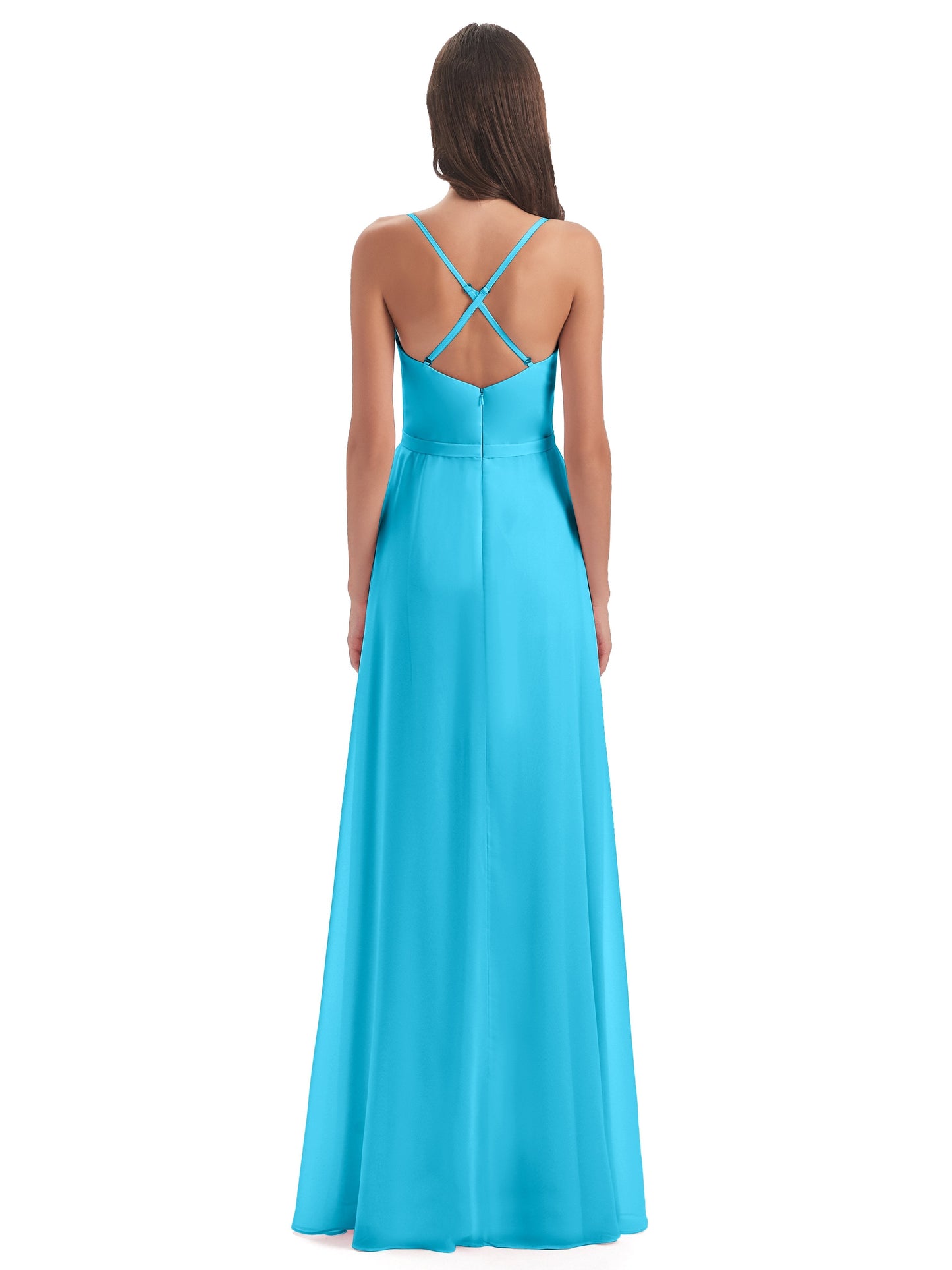 Delilah Sheath Spaghetti Straps Chiffon Long Bridesmaid Dresses