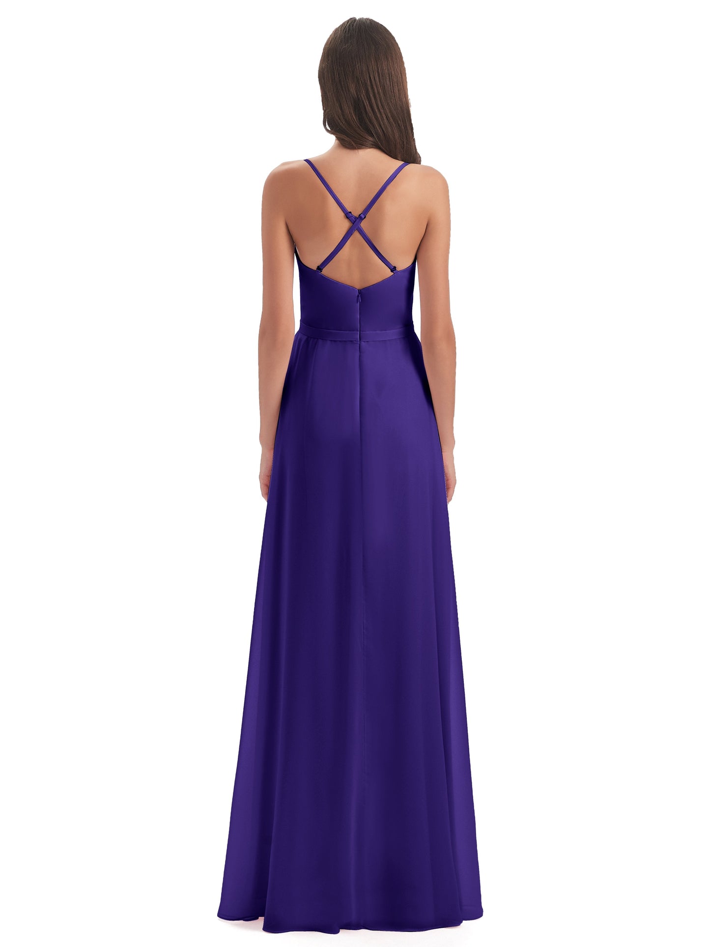 Delilah Sheath Spaghetti Straps Chiffon Long Bridesmaid Dresses