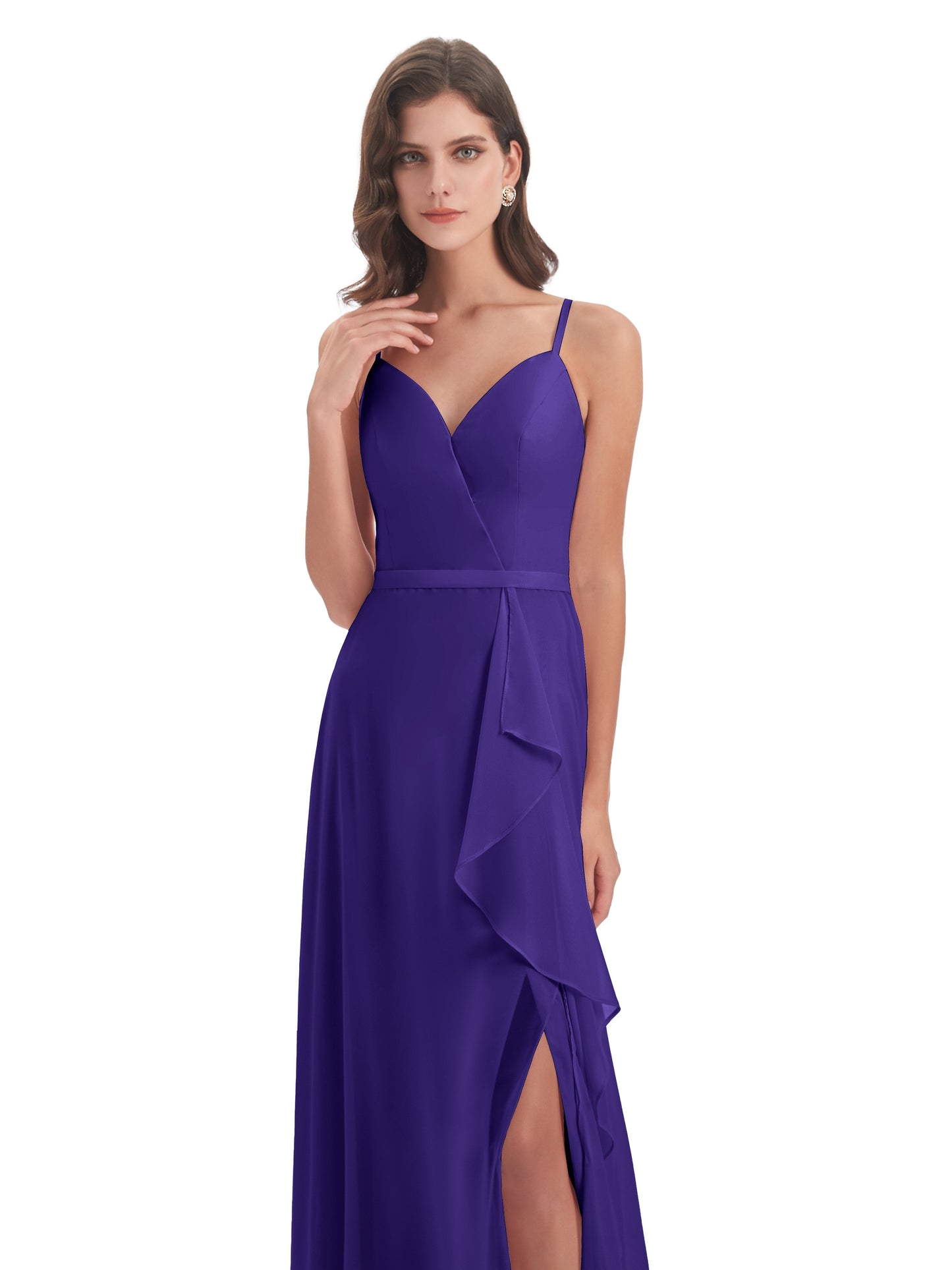 Delilah Sheath Spaghetti Straps Chiffon Long Bridesmaid Dresses