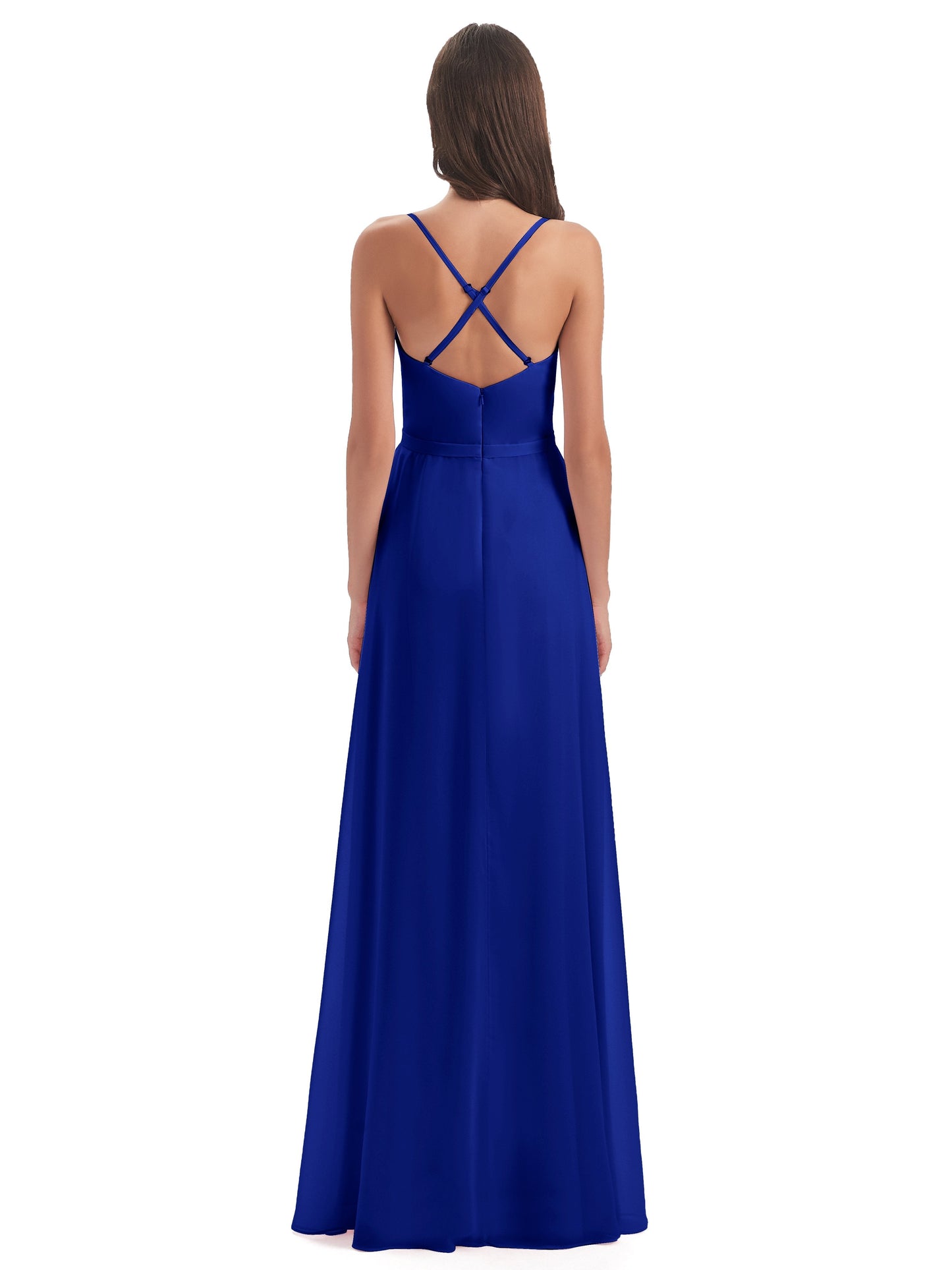 Delilah Sheath Spaghetti Straps Chiffon Long Bridesmaid Dresses