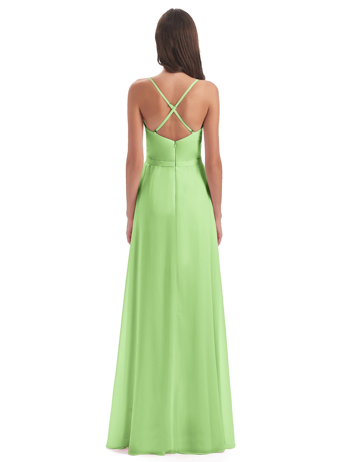 Delilah Sheath Spaghetti Straps Chiffon Long Bridesmaid Dresses