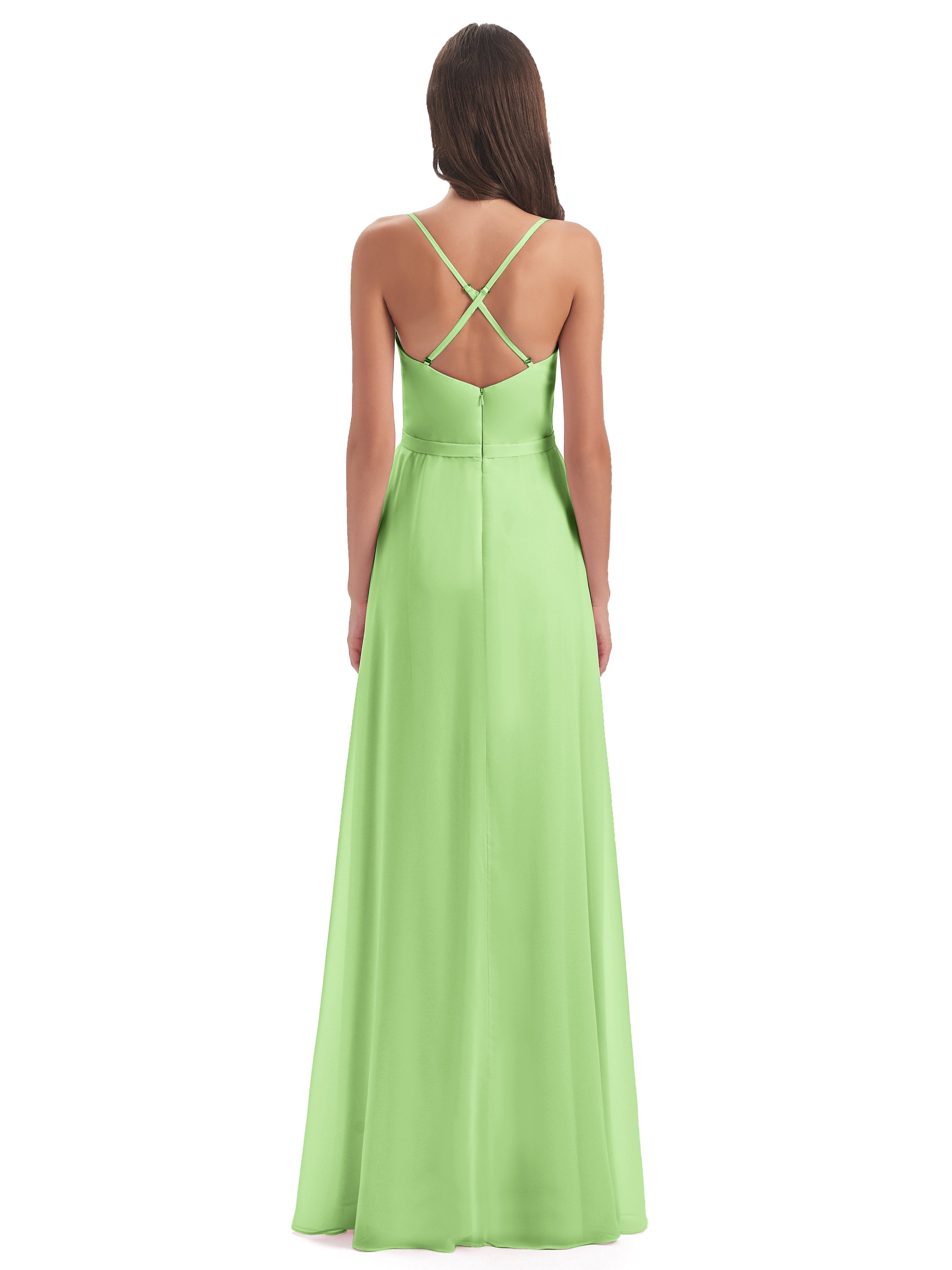 Delilah Sheath Spaghetti Straps Chiffon Long Bridesmaid Dresses