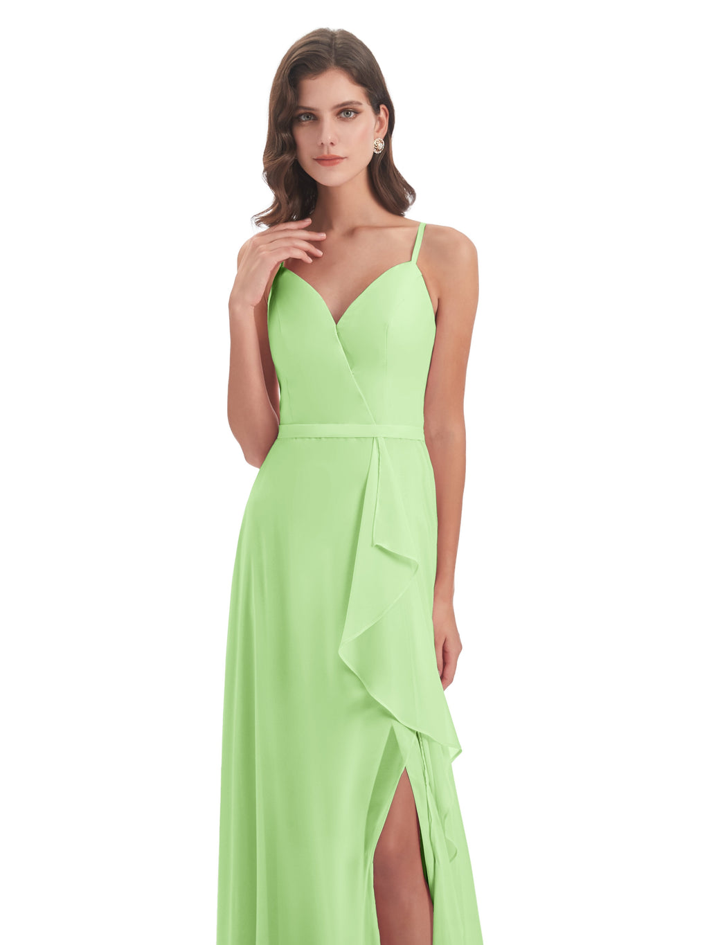 Delilah Sheath Spaghetti Straps Chiffon Long Bridesmaid Dresses
