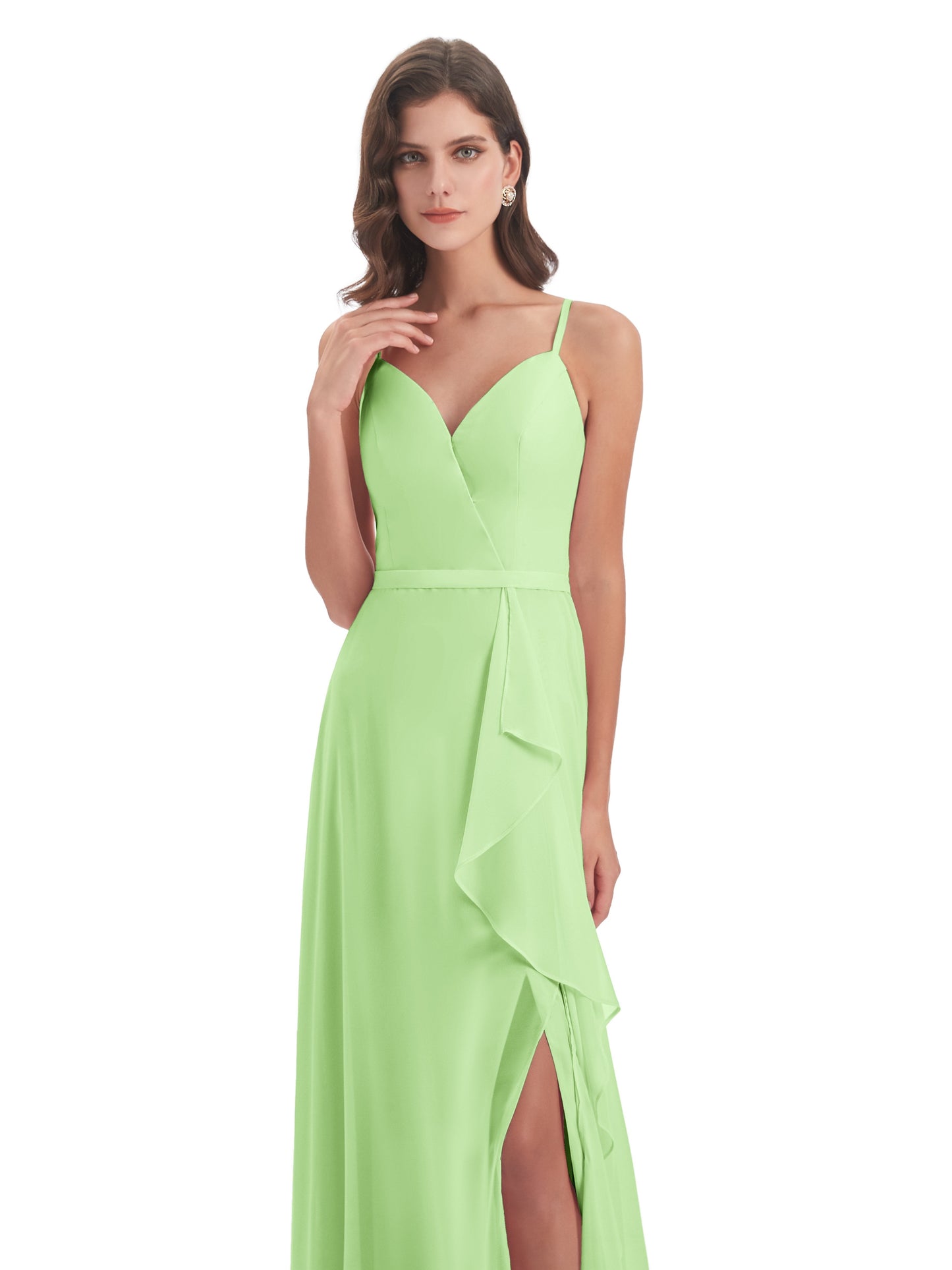 Delilah Sheath Spaghetti Straps Chiffon Long Bridesmaid Dresses