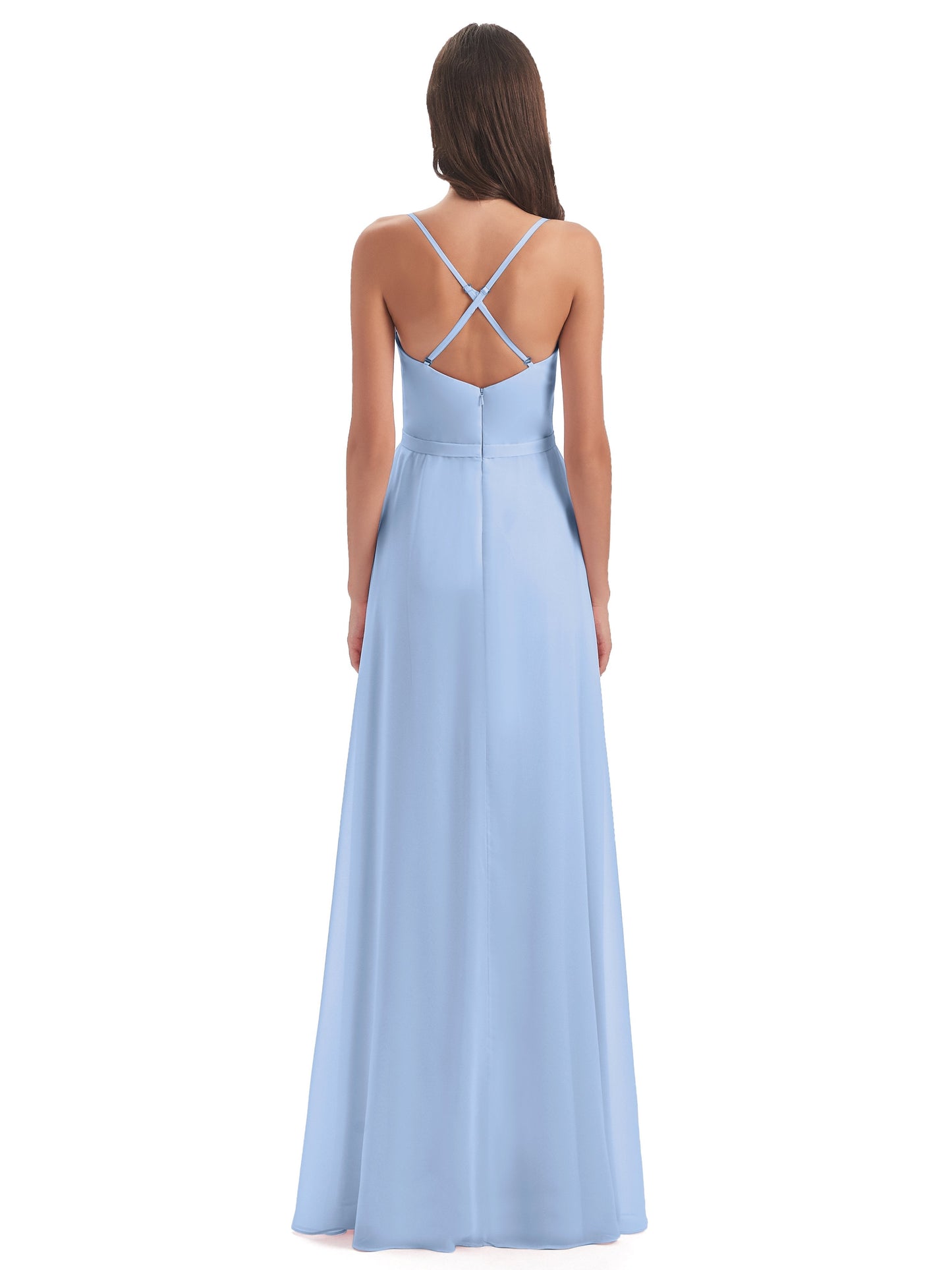 Delilah Sheath Spaghetti Straps Chiffon Long Bridesmaid Dresses