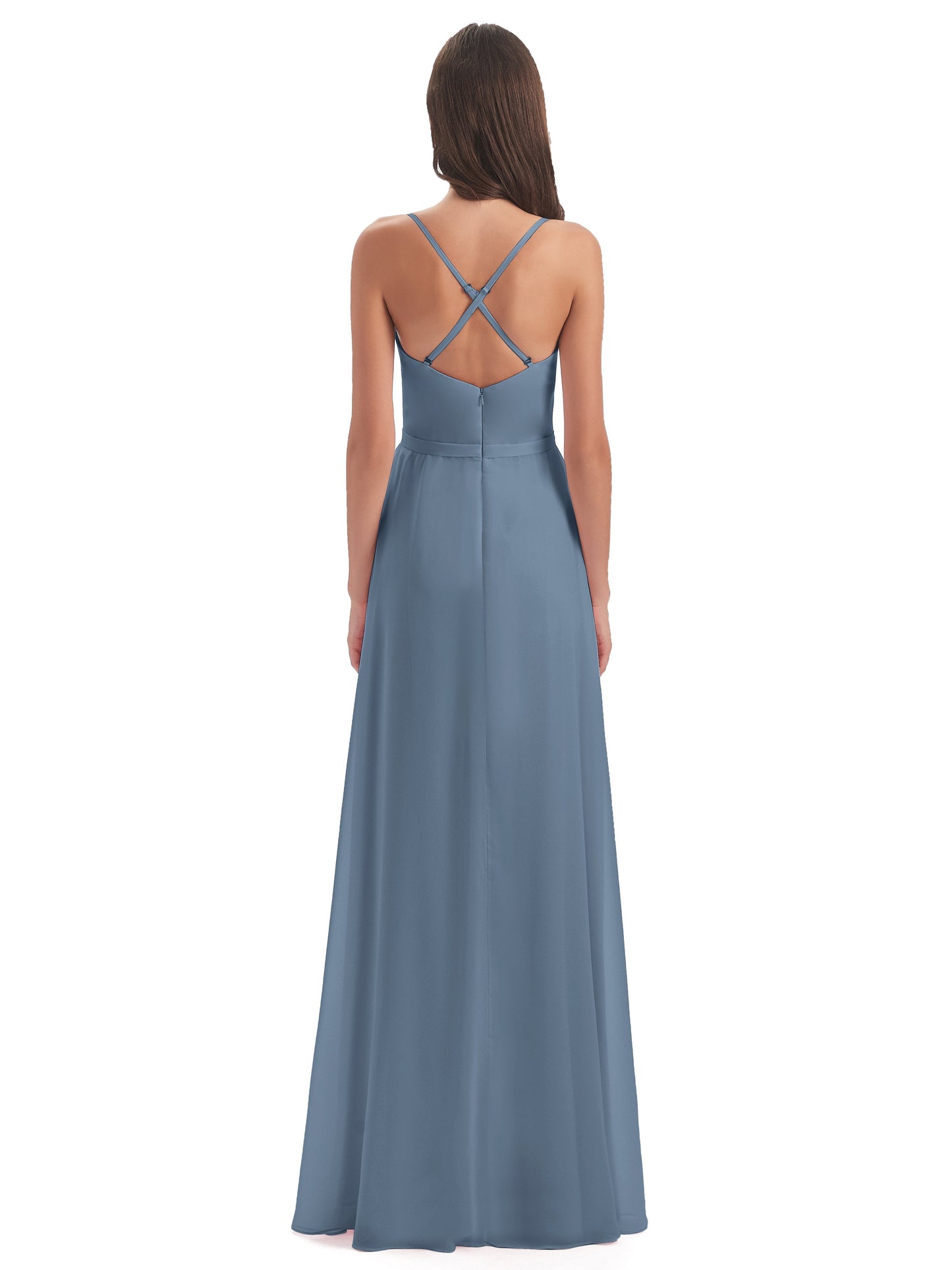 Delilah Sheath Spaghetti Straps Chiffon Long Bridesmaid Dresses