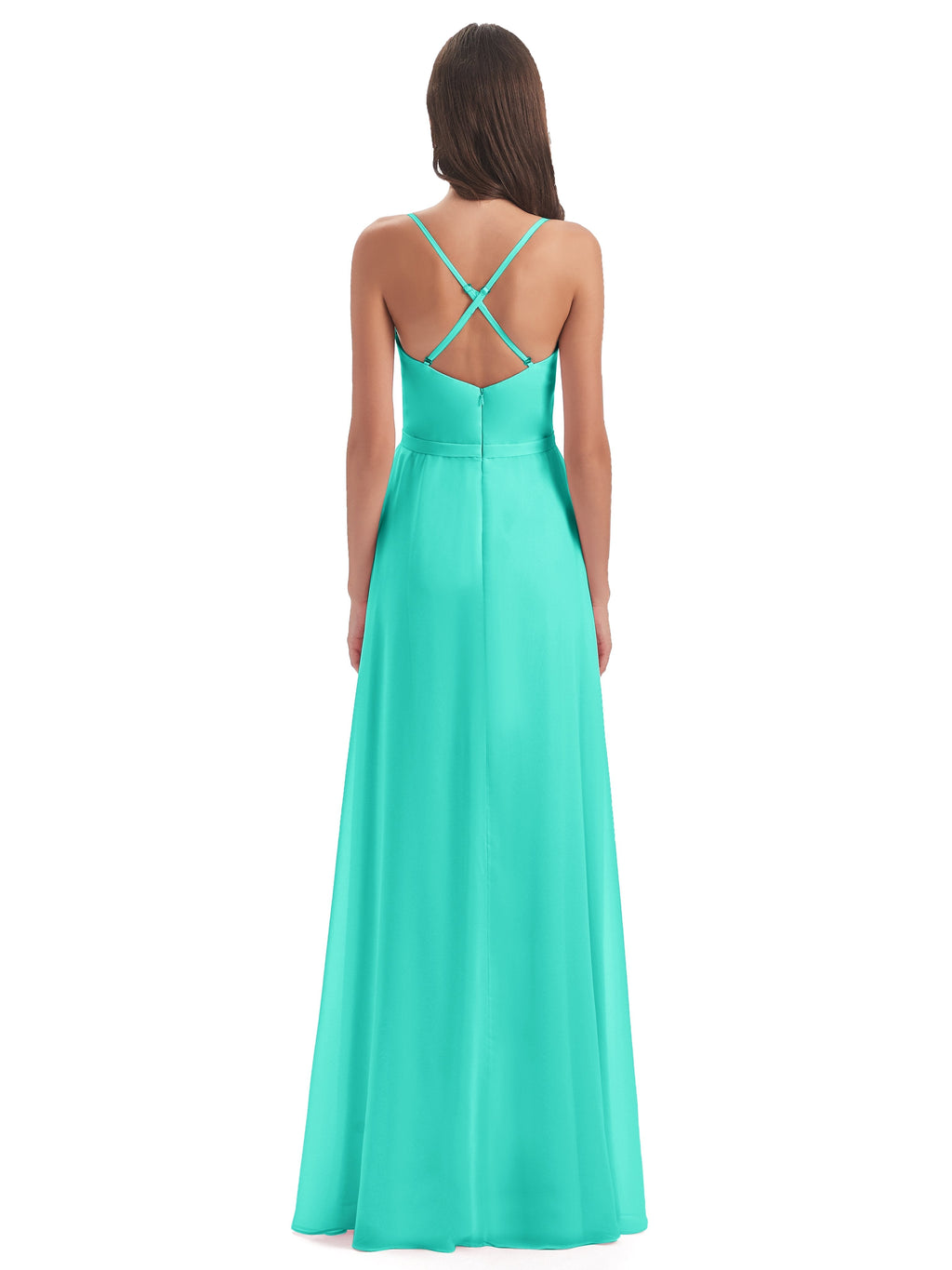 Delilah Sheath Spaghetti Straps Chiffon Long Bridesmaid Dresses
