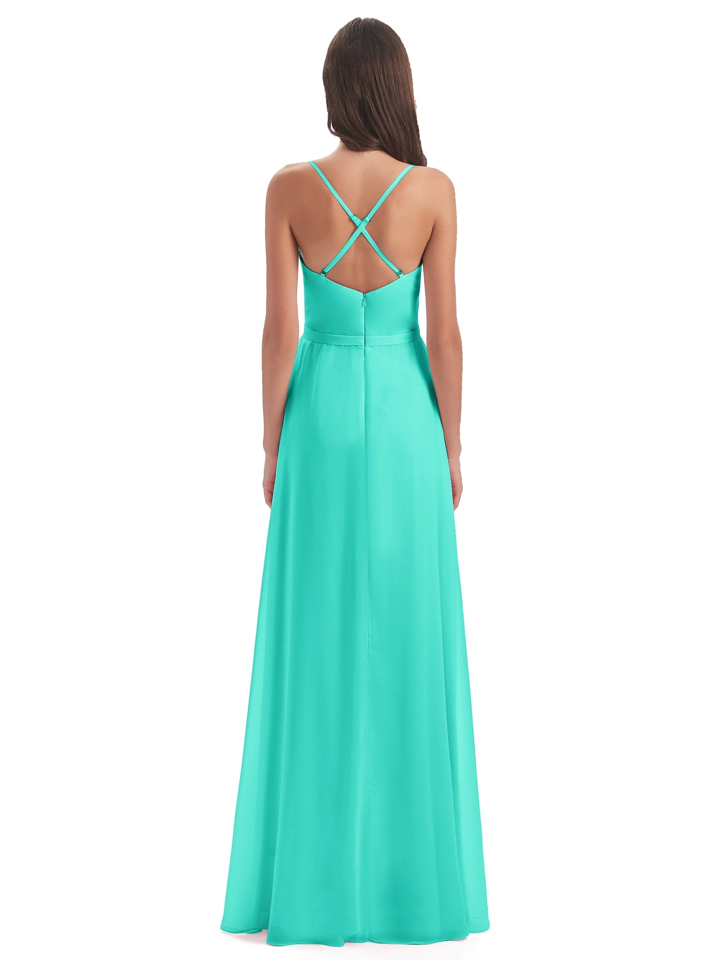 Delilah Sheath Spaghetti Straps Chiffon Long Bridesmaid Dresses