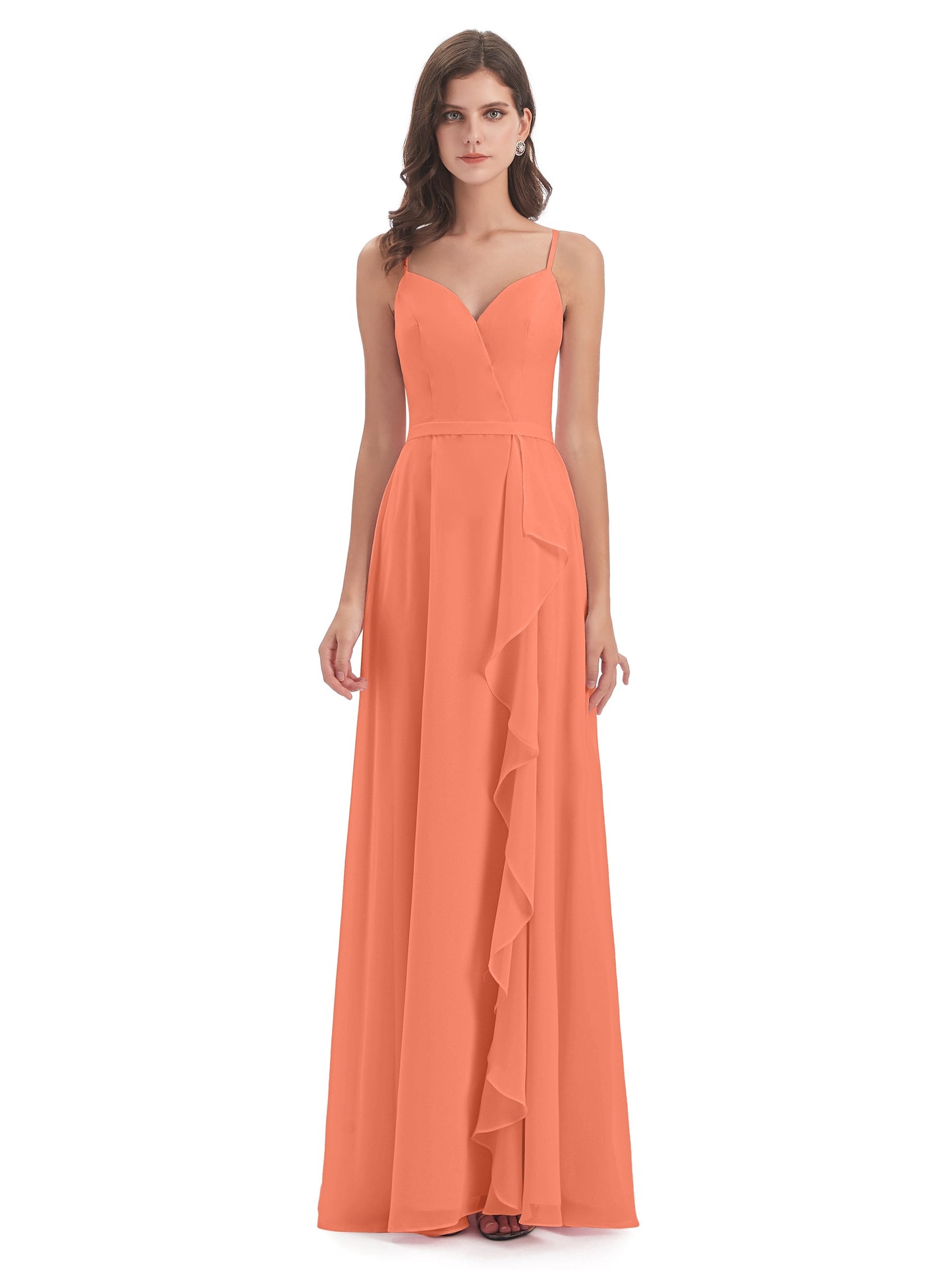 Delilah Sheath Spaghetti Straps Chiffon Long Bridesmaid Dresses