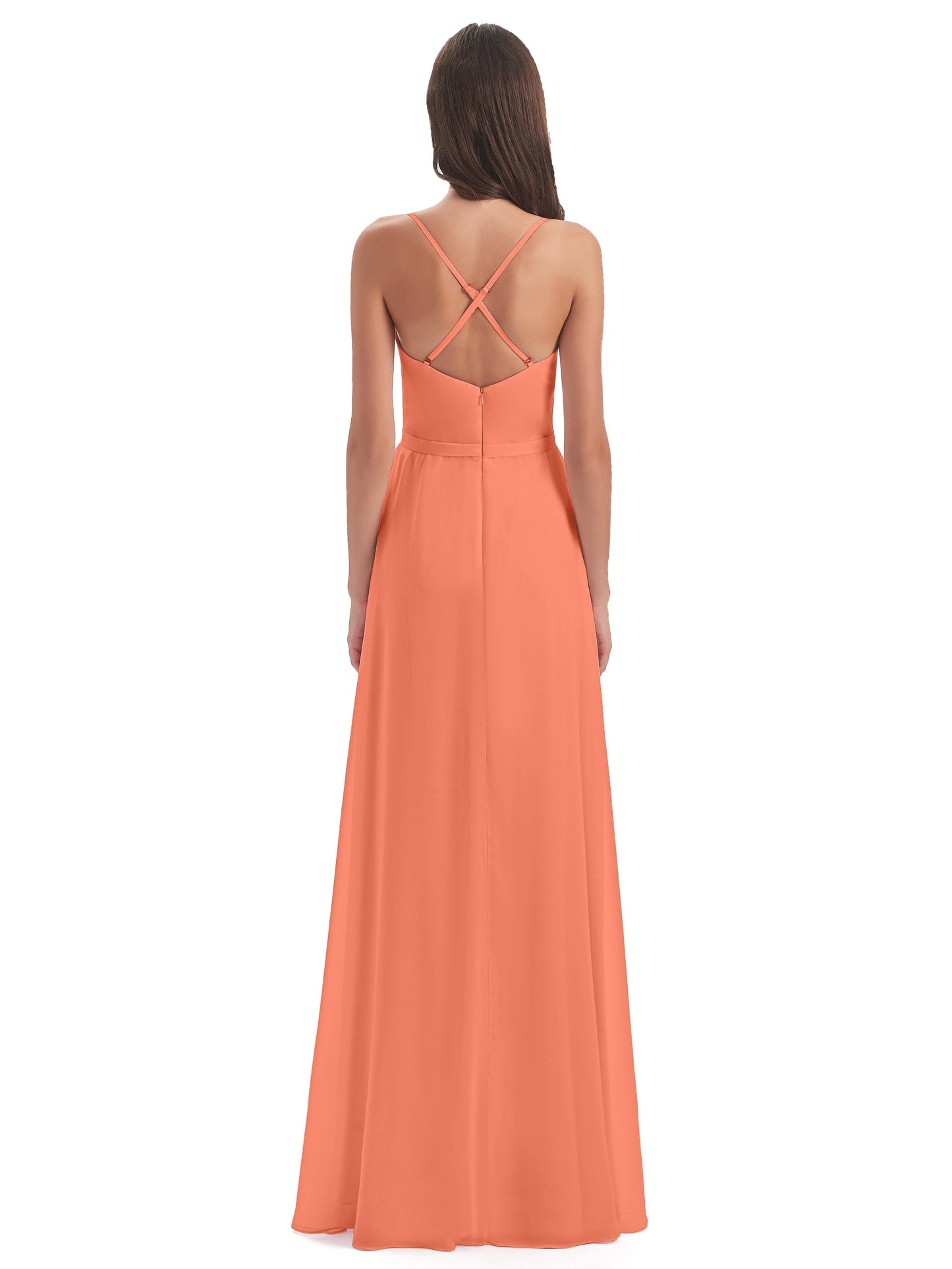 Delilah Sheath Spaghetti Straps Chiffon Long Bridesmaid Dresses
