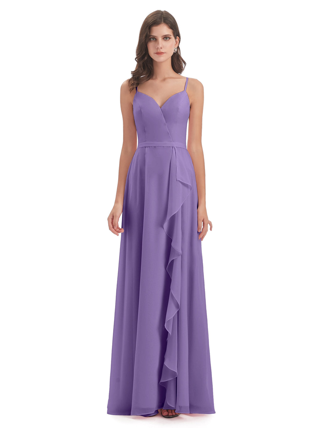 Delilah Sheath Spaghetti Straps Chiffon Long Bridesmaid Dresses