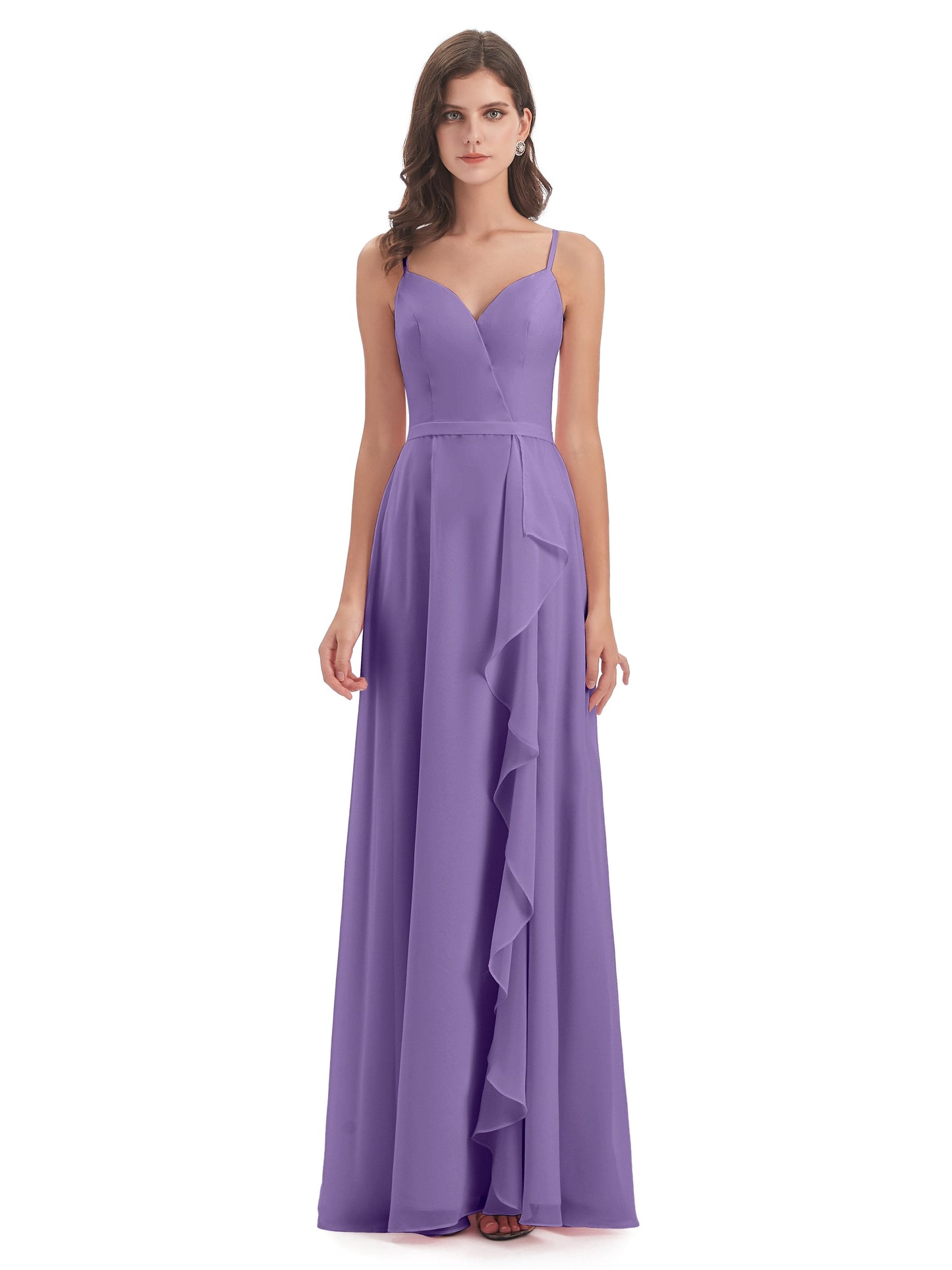 Delilah Sheath Spaghetti Straps Chiffon Long Bridesmaid Dresses