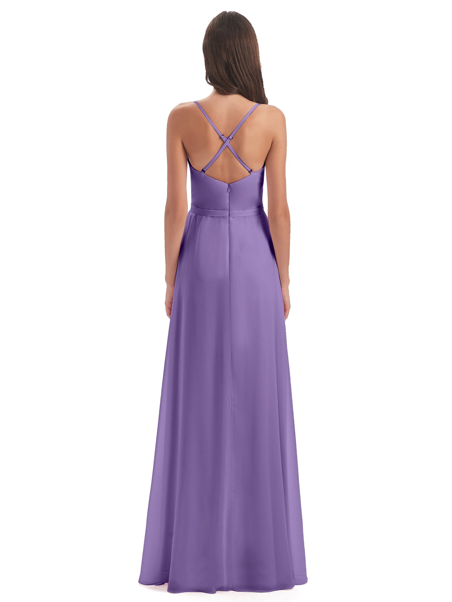 Delilah Sheath Spaghetti Straps Chiffon Long Bridesmaid Dresses
