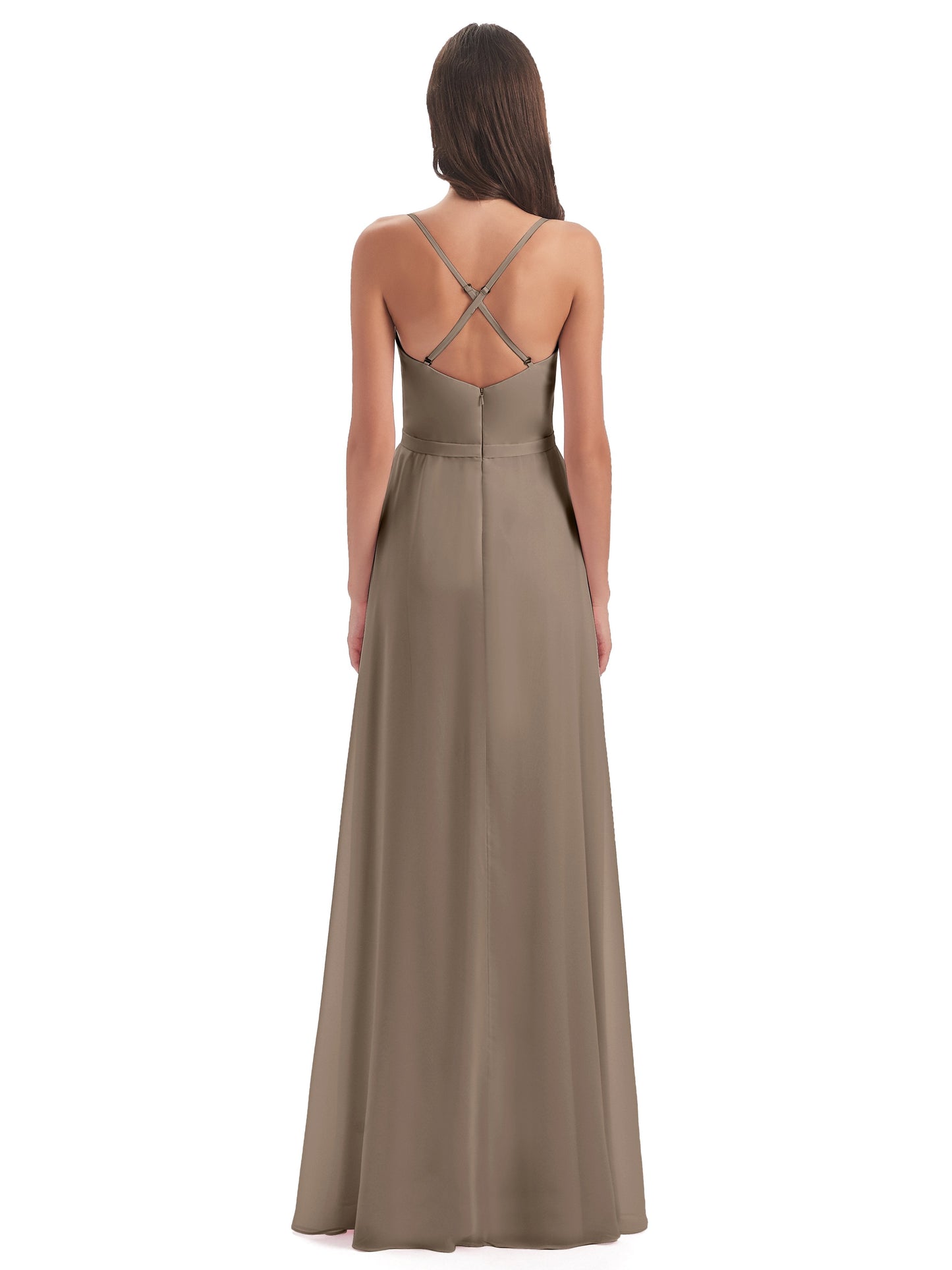 Delilah Sheath Spaghetti Straps Chiffon Long Bridesmaid Dresses