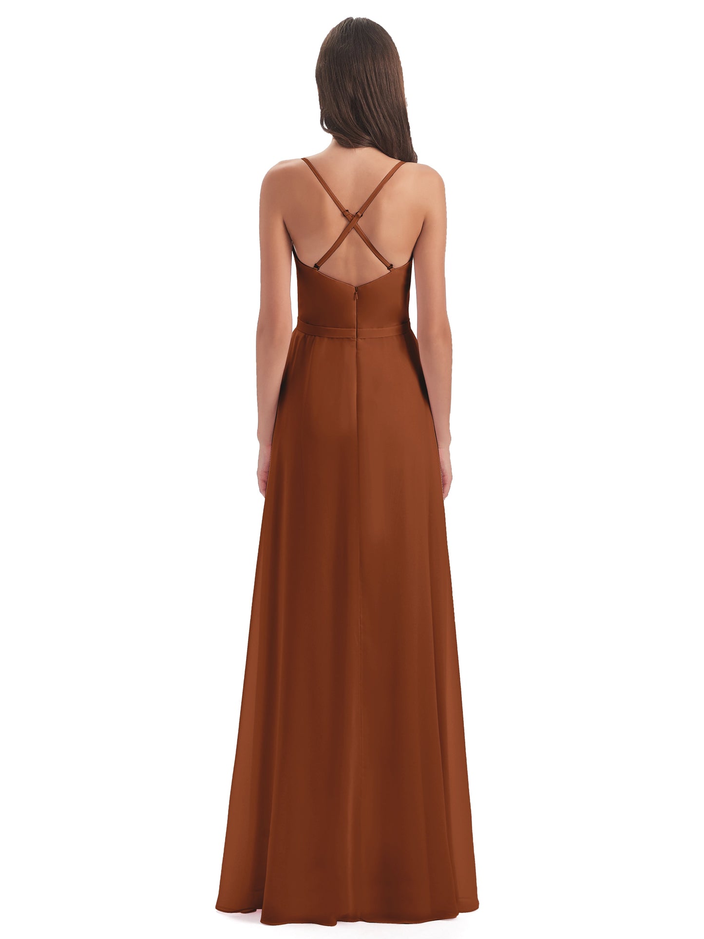 Delilah Sheath Spaghetti Straps Chiffon Long Bridesmaid Dresses