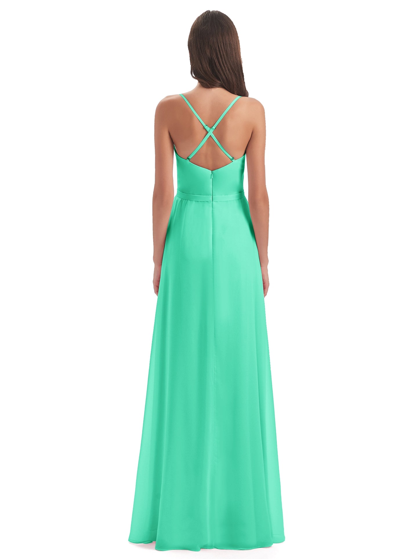 Delilah Sheath Spaghetti Straps Chiffon Long Bridesmaid Dresses