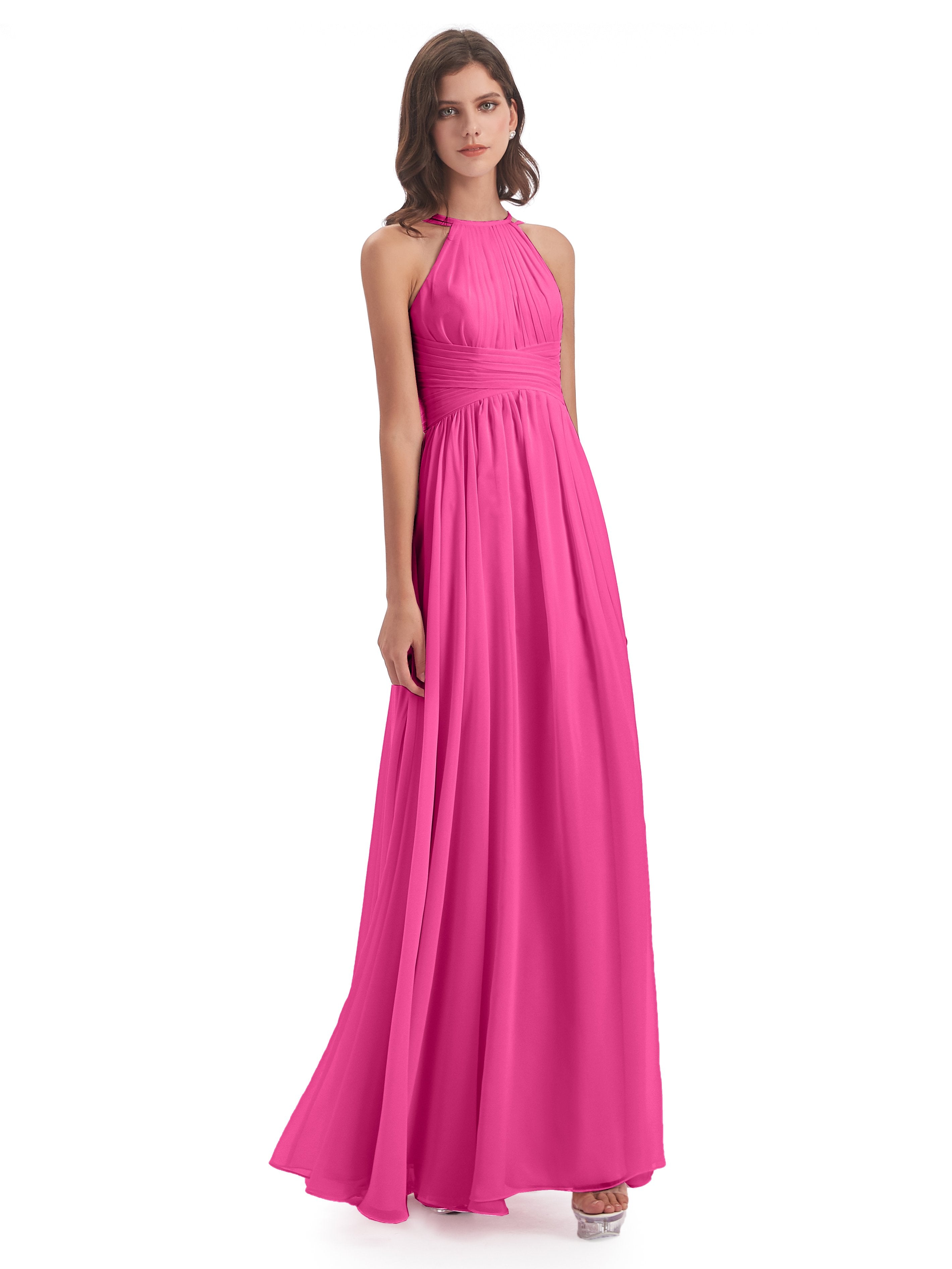 Ellianna Halter Open Back Chiffon Long Bridesmaid Dresses