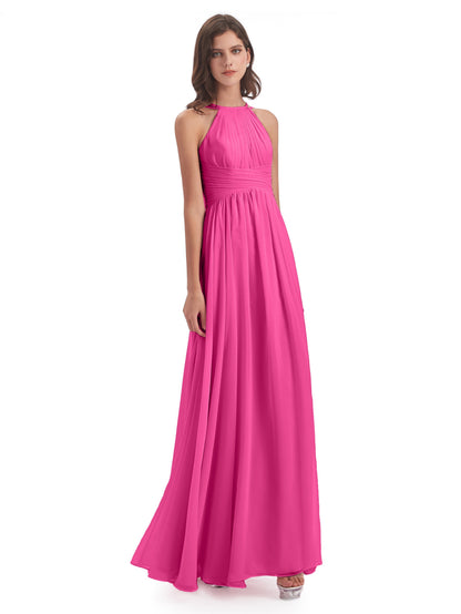 Ellianna Halter Open Back Chiffon Long Bridesmaid Dresses