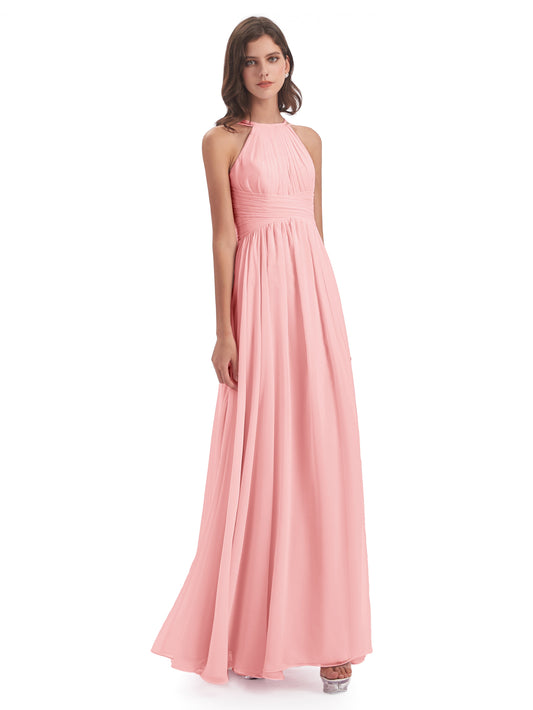 Ellianna Halter Open Back Chiffon Long Bridesmaid Dresses