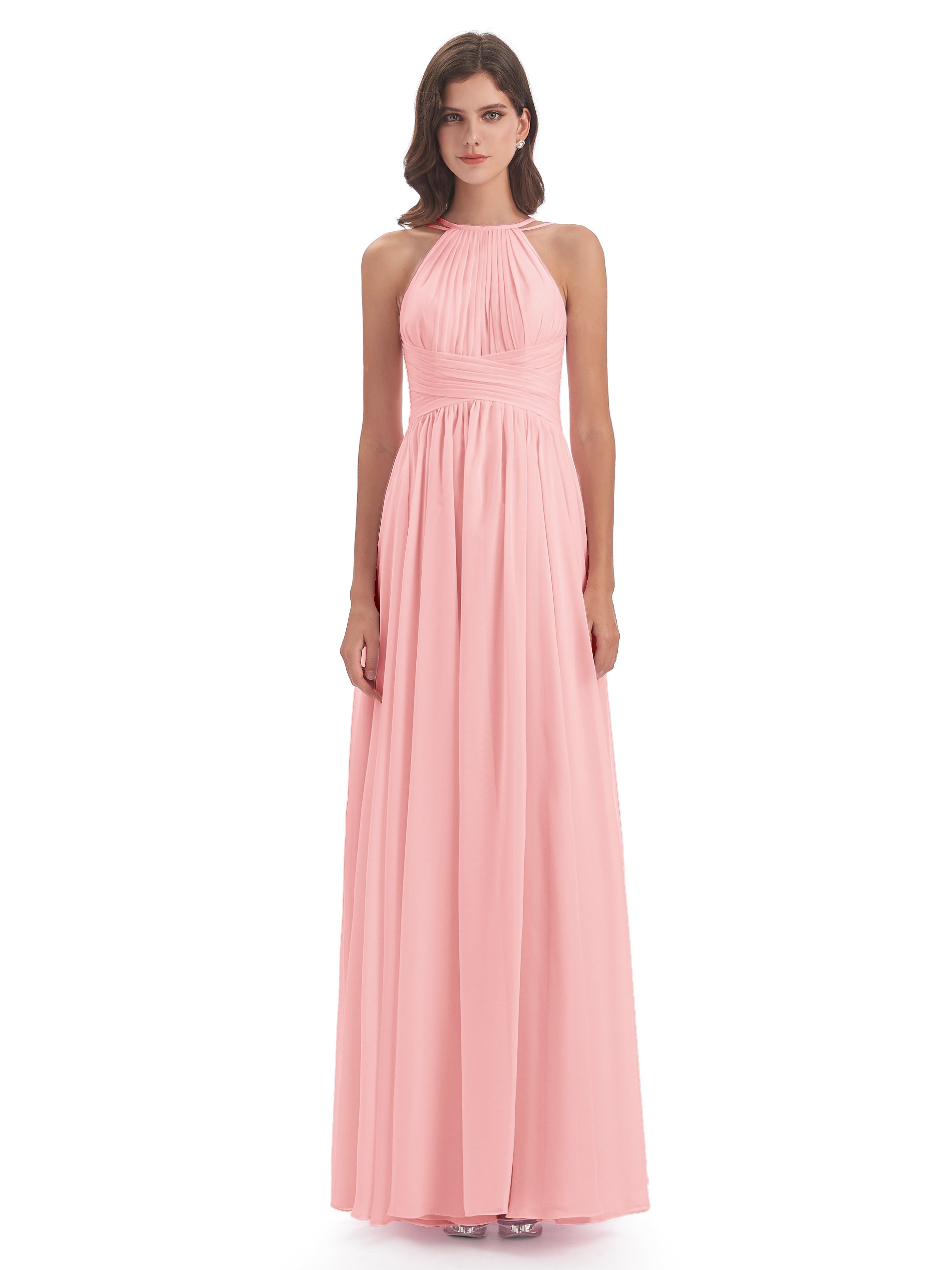 Ellianna Halter Open Back Chiffon Long Bridesmaid Dresses