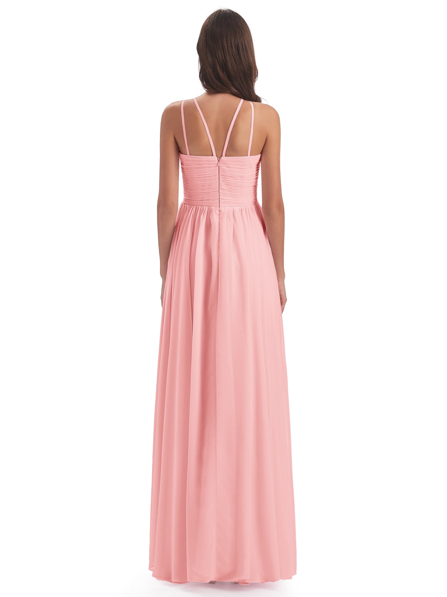 Ellianna Halter Open Back Chiffon Long Bridesmaid Dresses