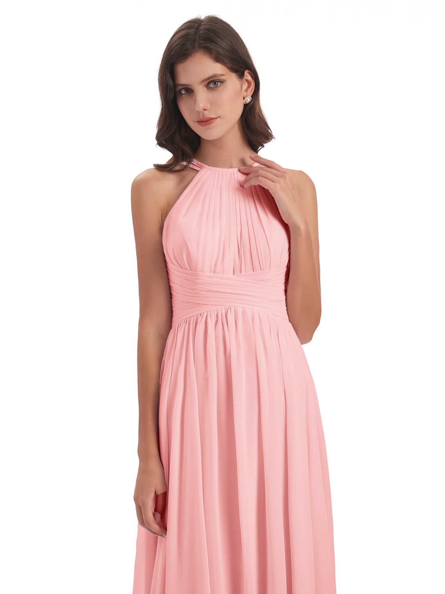 Ellianna Halter Open Back Chiffon Long Bridesmaid Dresses
