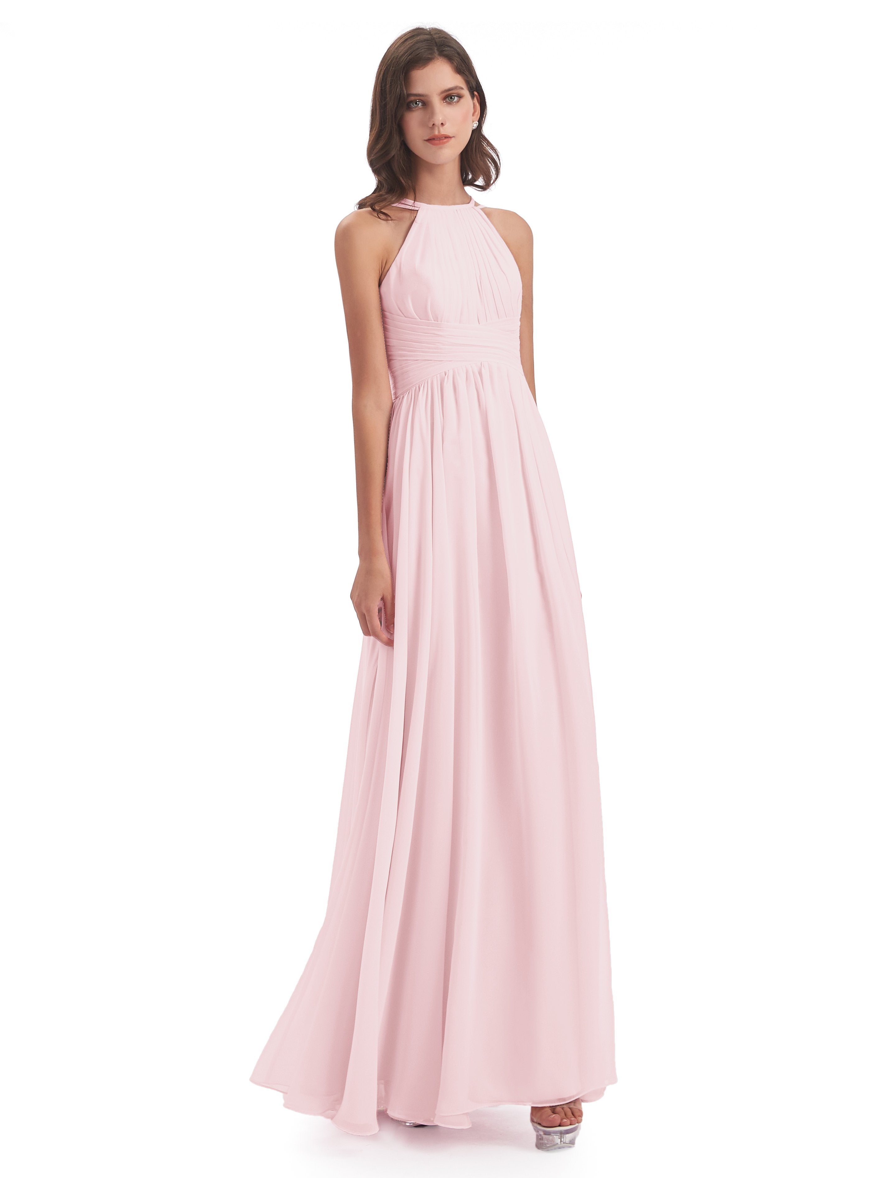 Ellianna Halter Open Back Chiffon Long Bridesmaid Dresses