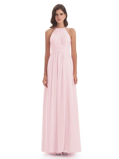 Ellianna Halter Open Back Chiffon Long Bridesmaid Dresses