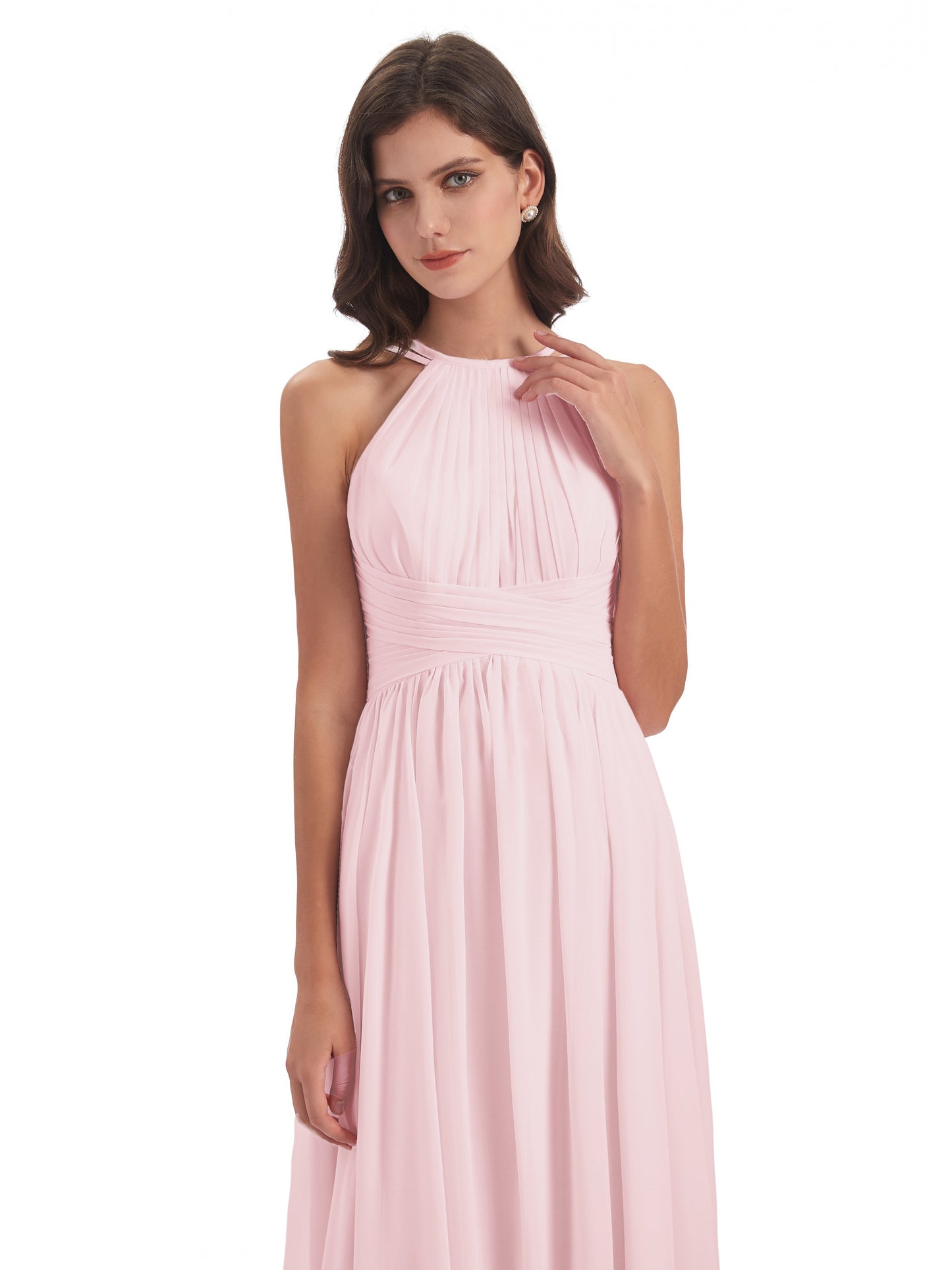 Ellianna Halter Open Back Chiffon Long Bridesmaid Dresses