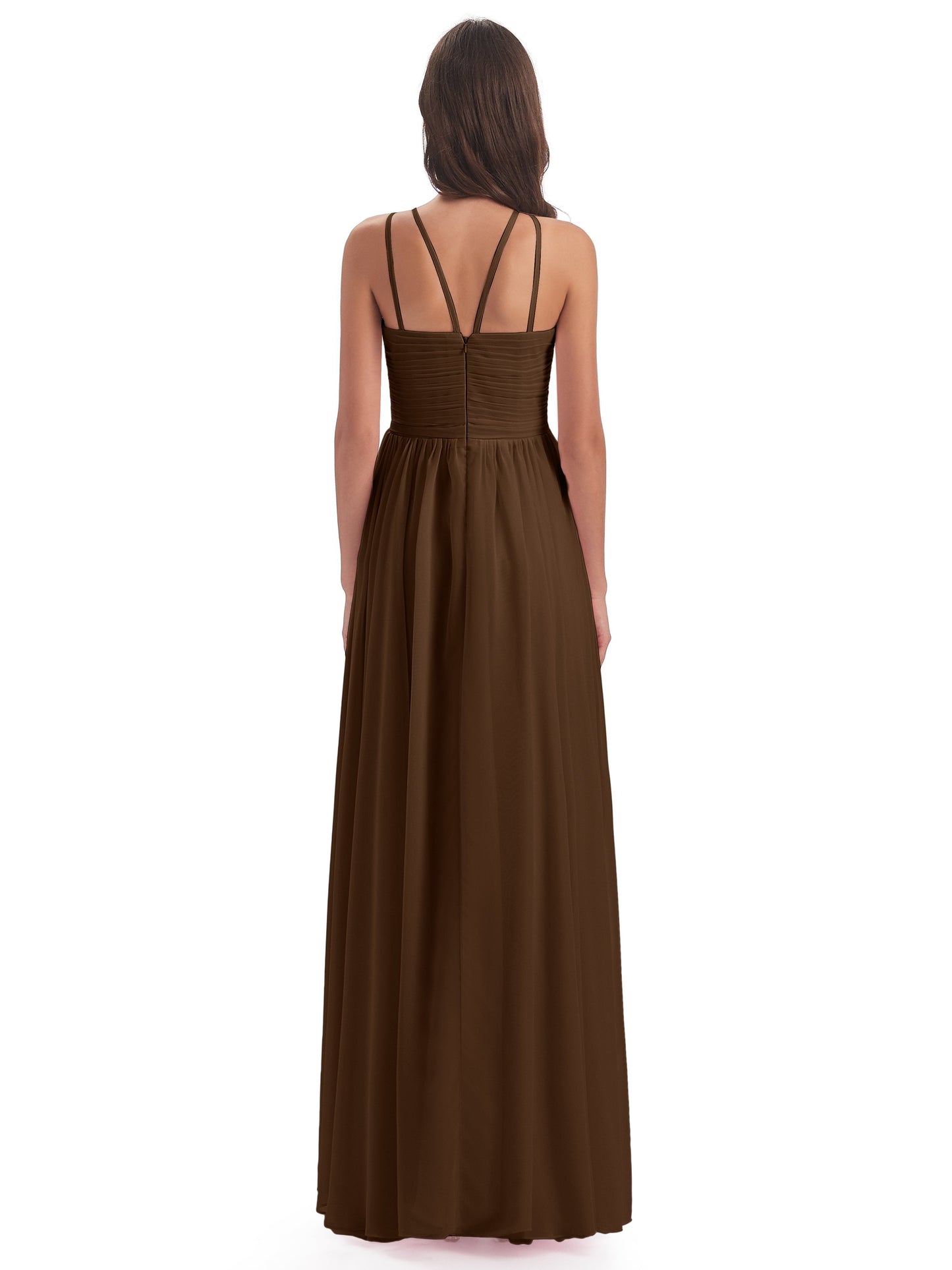 Ellianna Halter Open Back Chiffon Long Bridesmaid Dresses