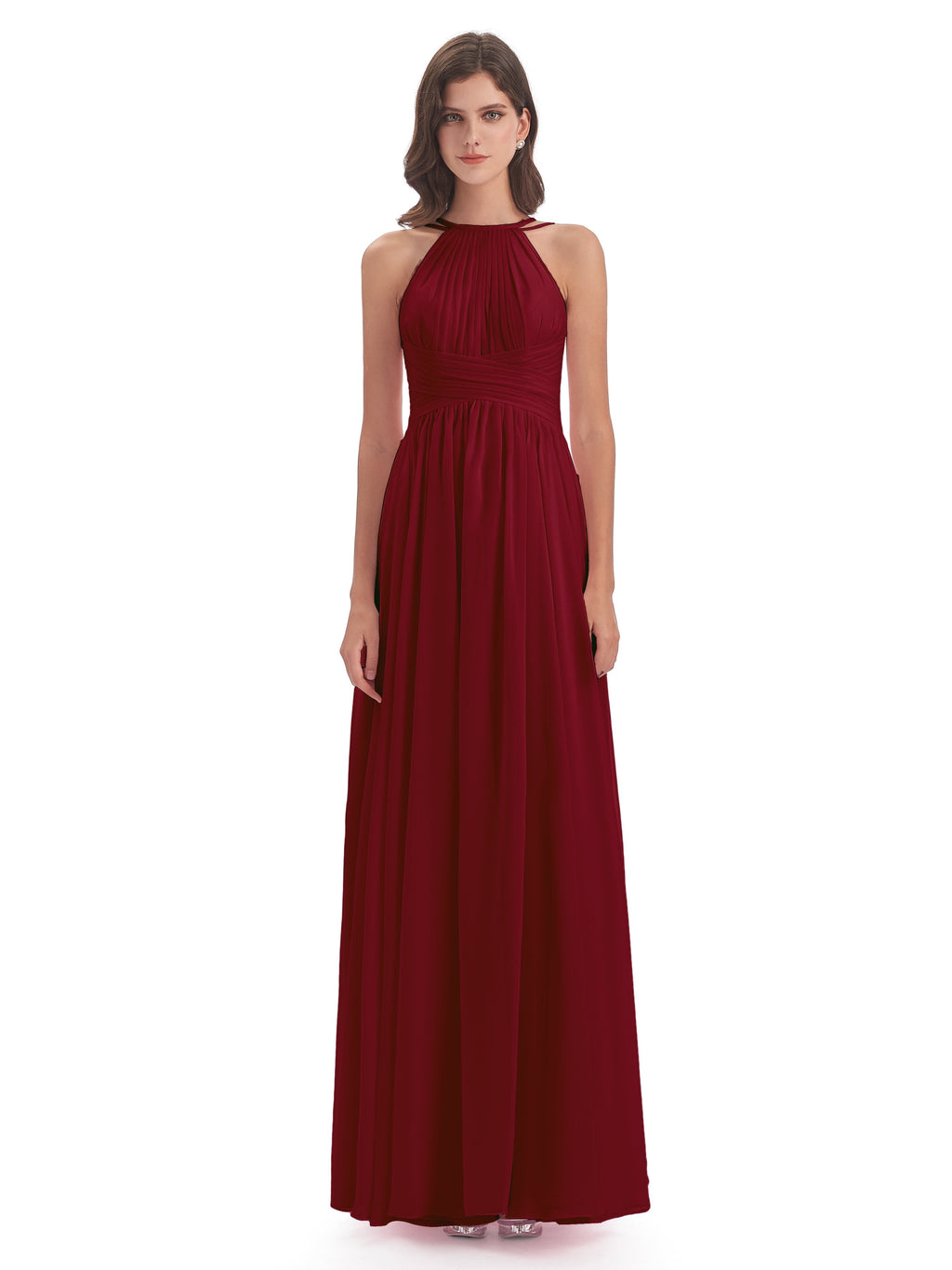 Ellianna Halter Open Back Chiffon Long Bridesmaid Dresses