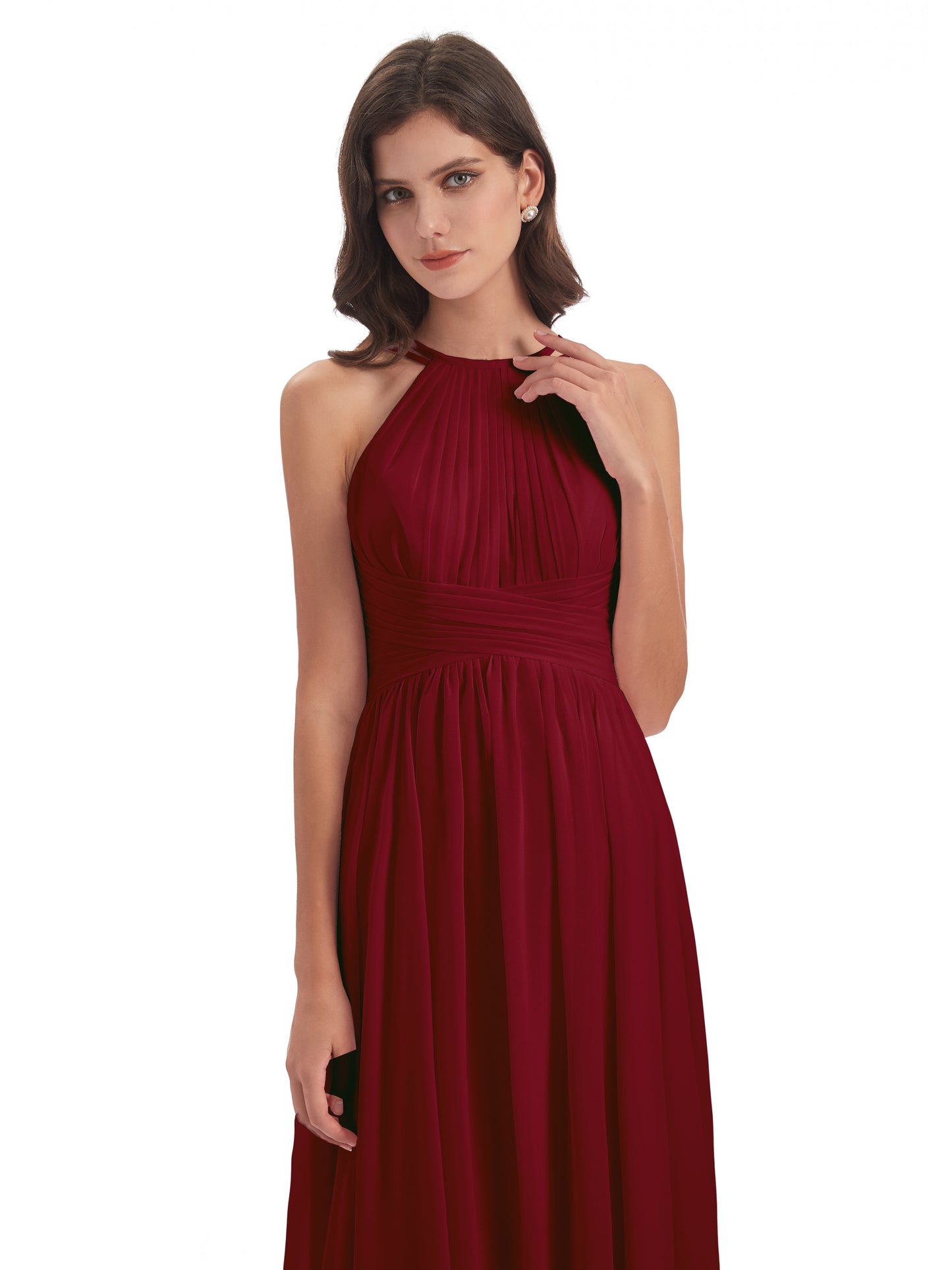 Ellianna Halter Open Back Chiffon Long Bridesmaid Dresses