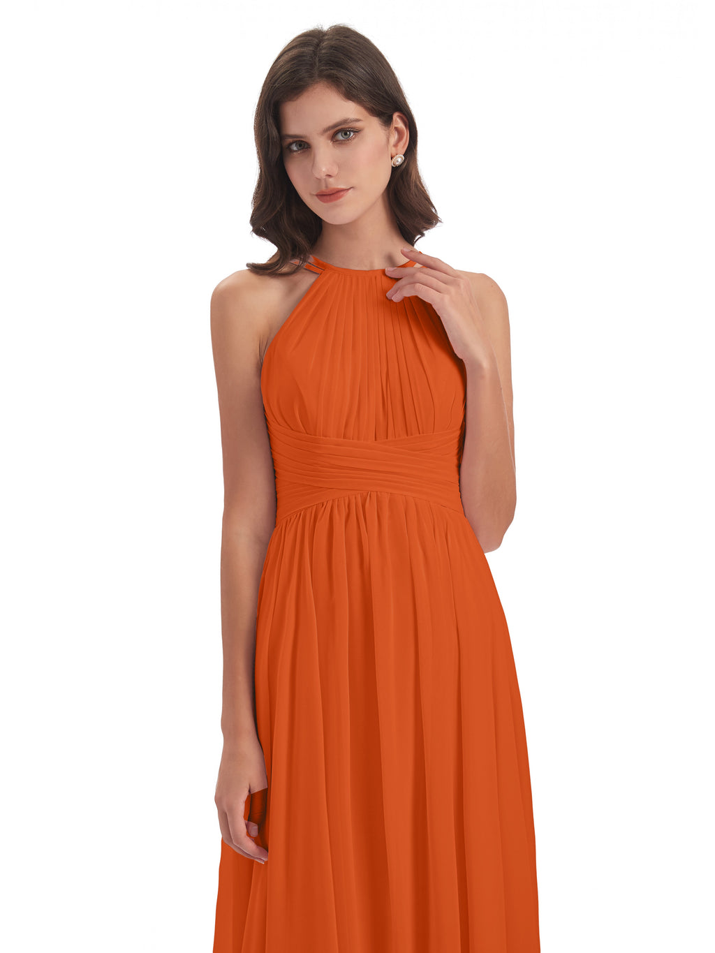 Ellianna Halter Open Back Chiffon Long Bridesmaid Dresses