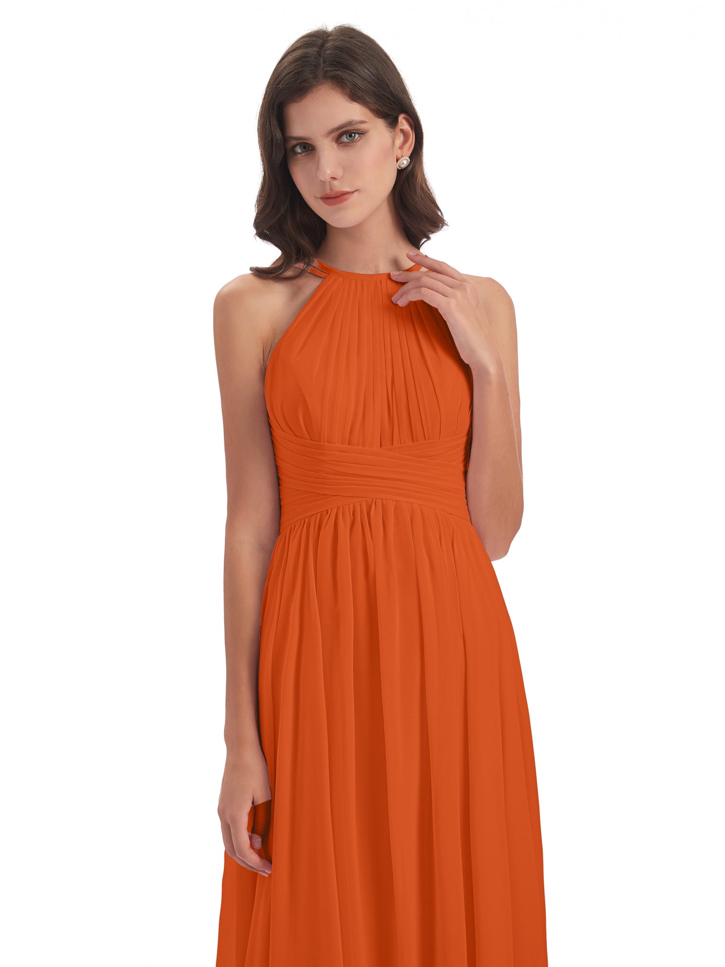 Ellianna Halter Open Back Chiffon Long Bridesmaid Dresses