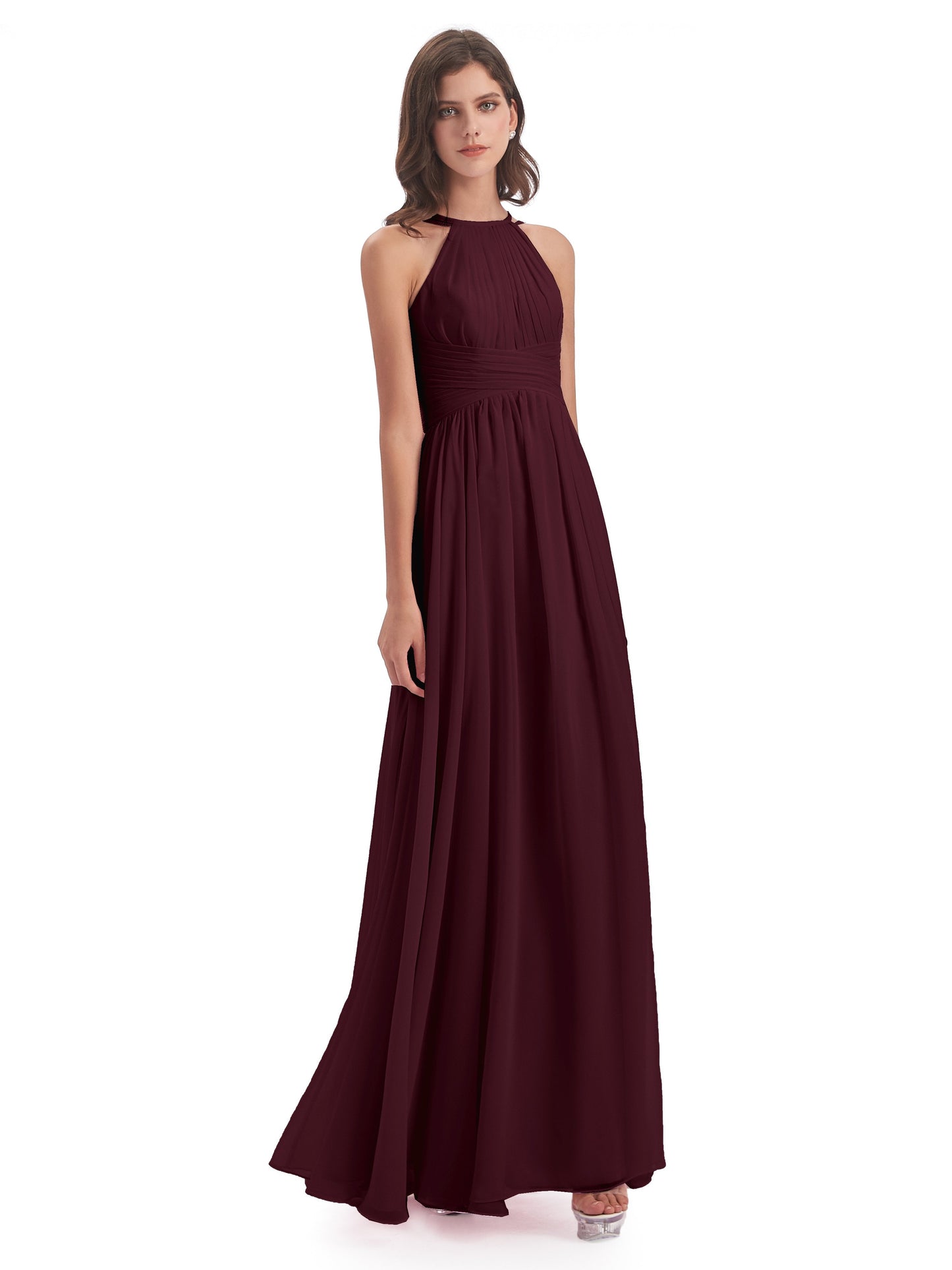Ellianna Halter Open Back Chiffon Long Bridesmaid Dresses