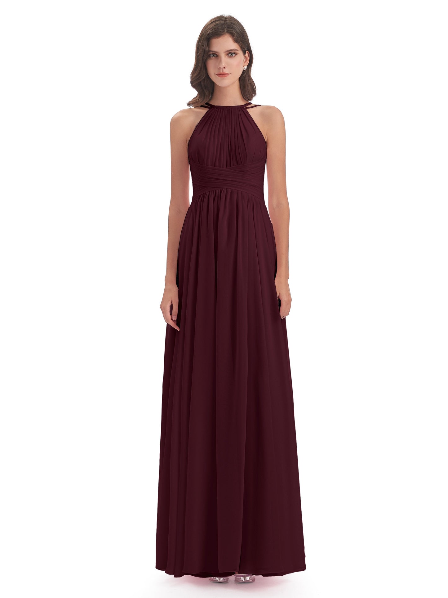 Ellianna Halter Open Back Chiffon Long Bridesmaid Dresses