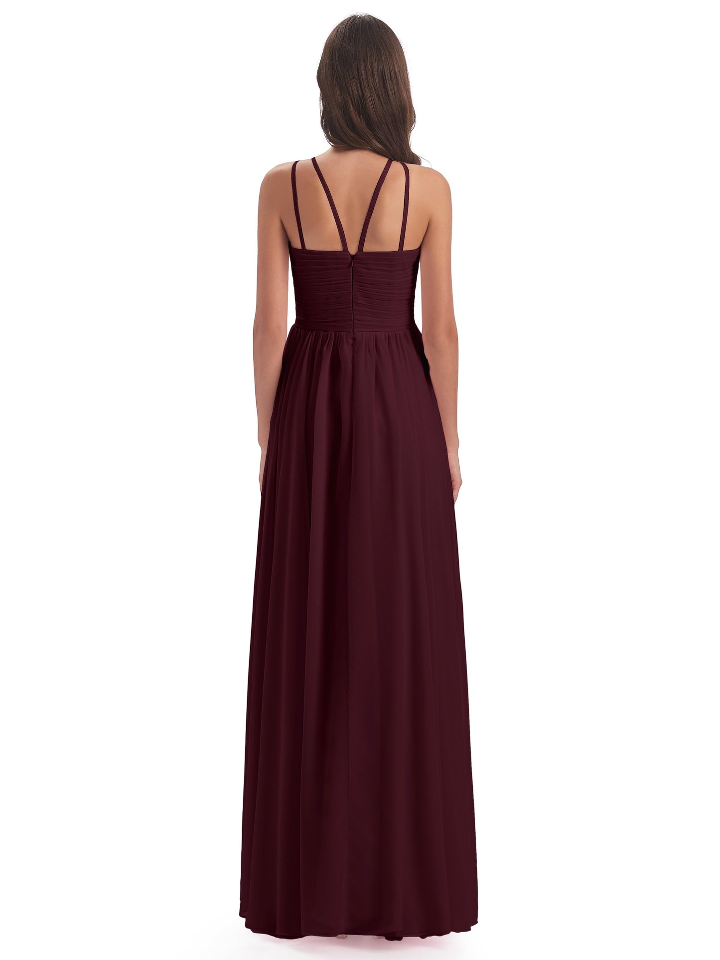 Ellianna Halter Open Back Chiffon Long Bridesmaid Dresses