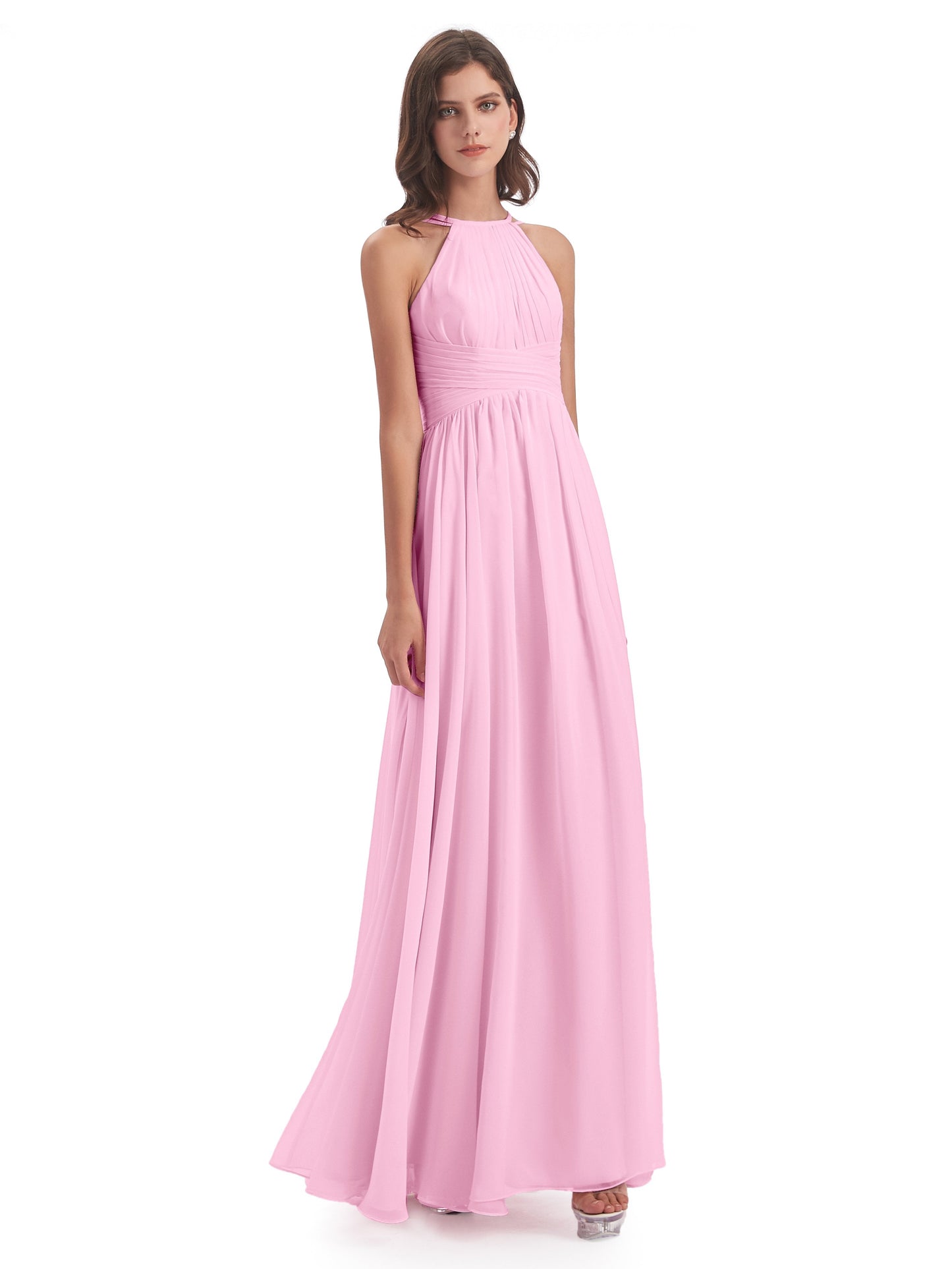 Ellianna Halter Open Back Chiffon Long Bridesmaid Dresses