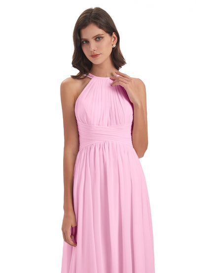 Ellianna Halter Open Back Chiffon Long Bridesmaid Dresses