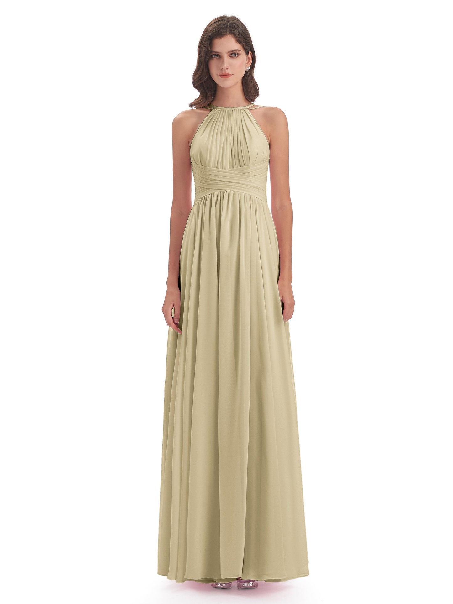 Ellianna Halter Open Back Chiffon Long Bridesmaid Dresses