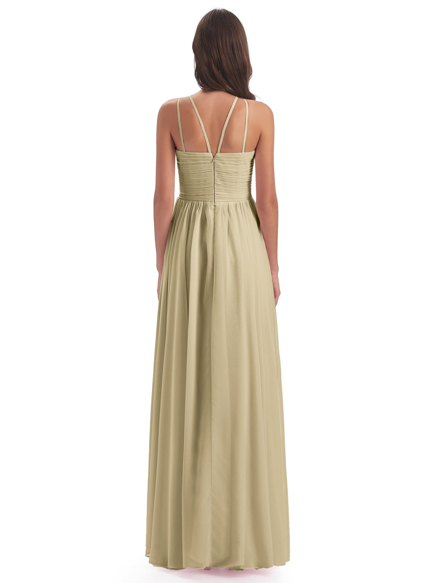 Ellianna Halter Open Back Chiffon Long Bridesmaid Dresses