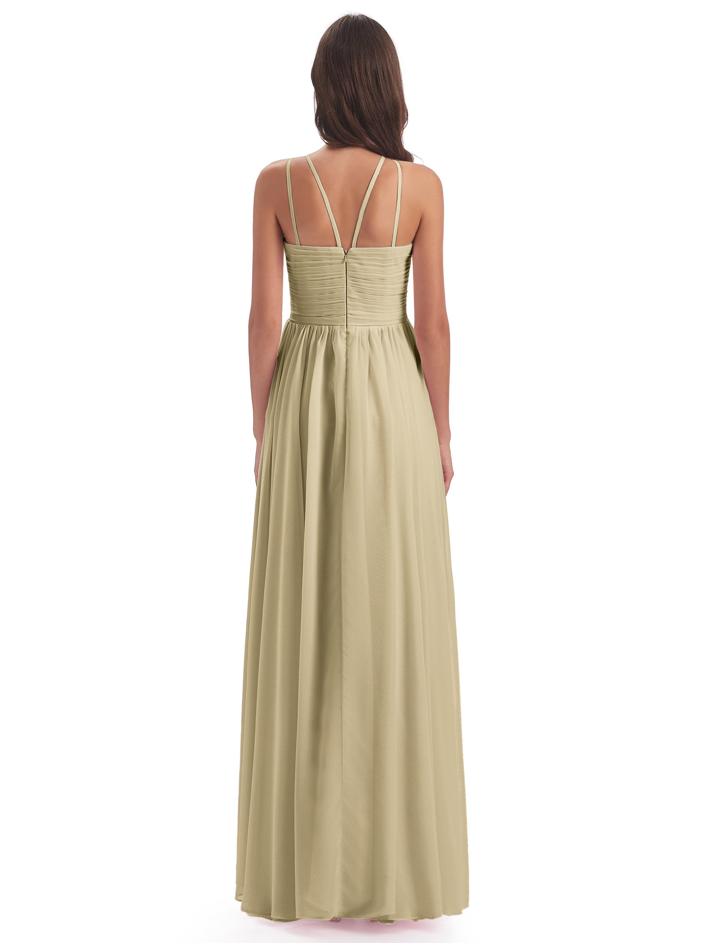 Ellianna Halter Open Back Chiffon Long Bridesmaid Dresses
