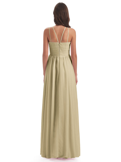 Ellianna Halter Open Back Chiffon Long Bridesmaid Dresses