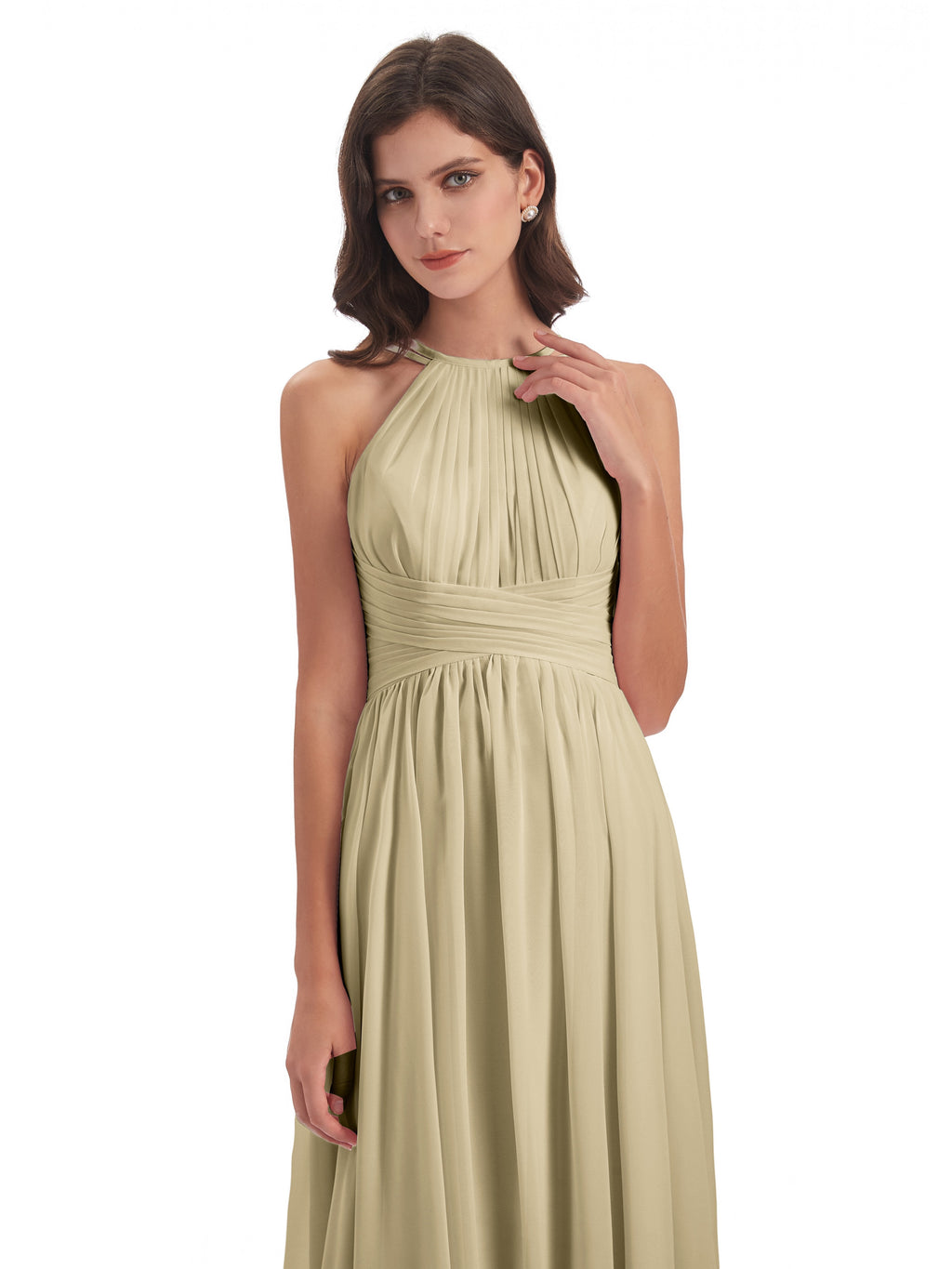 Ellianna Halter Open Back Chiffon Long Bridesmaid Dresses