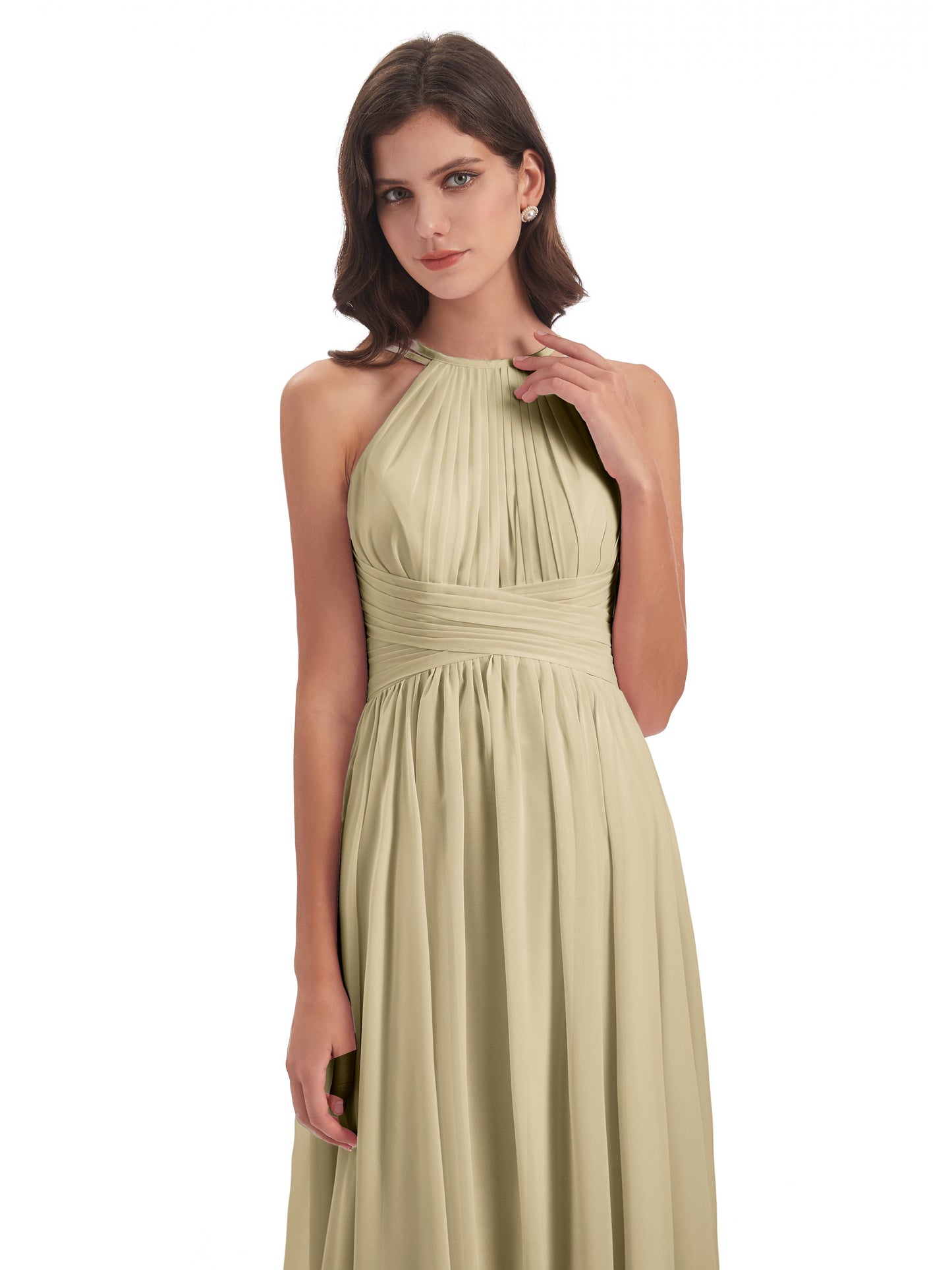 Ellianna Halter Open Back Chiffon Long Bridesmaid Dresses