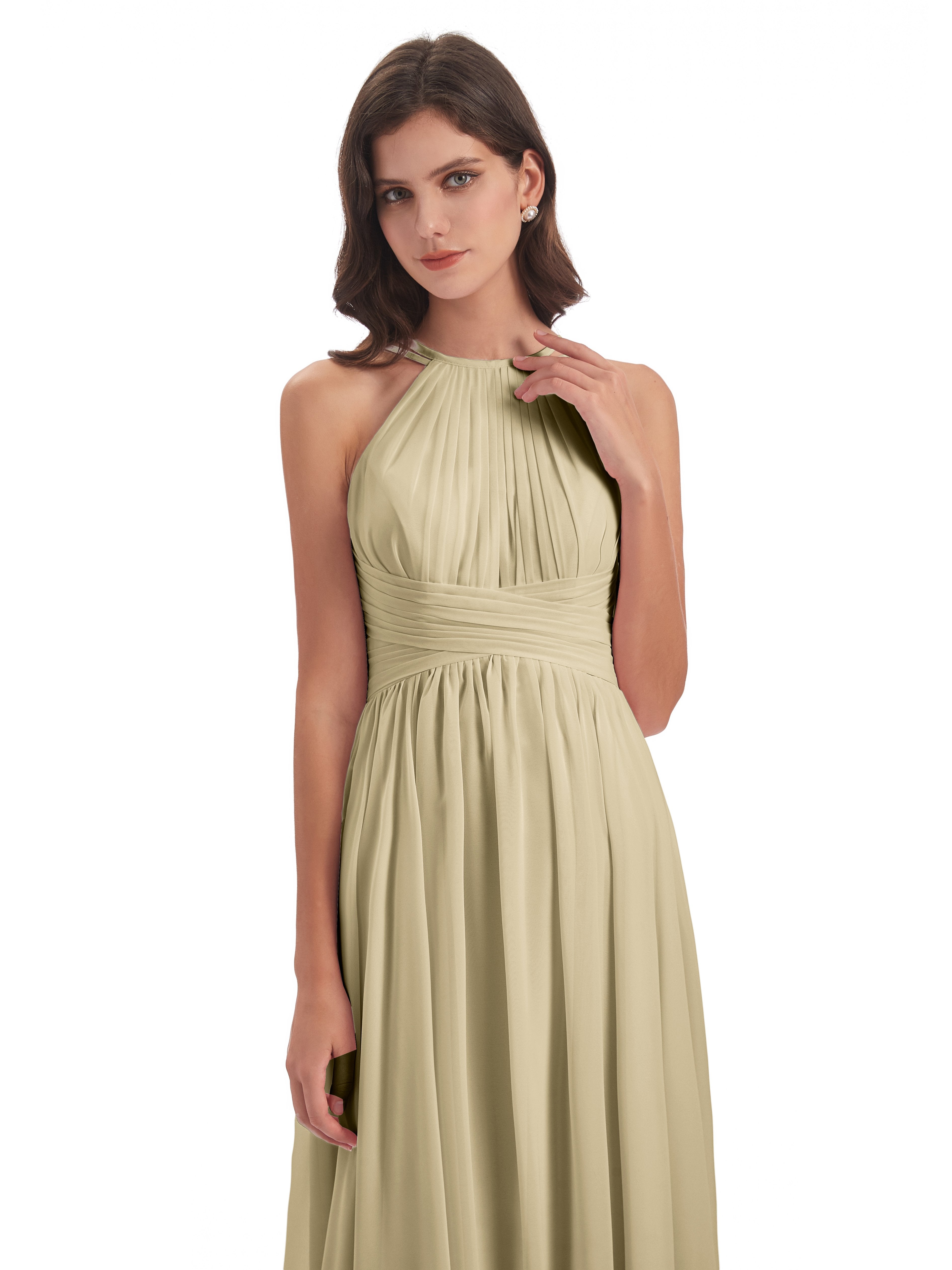 Ellianna Halter Open Back Chiffon Long Bridesmaid Dresses